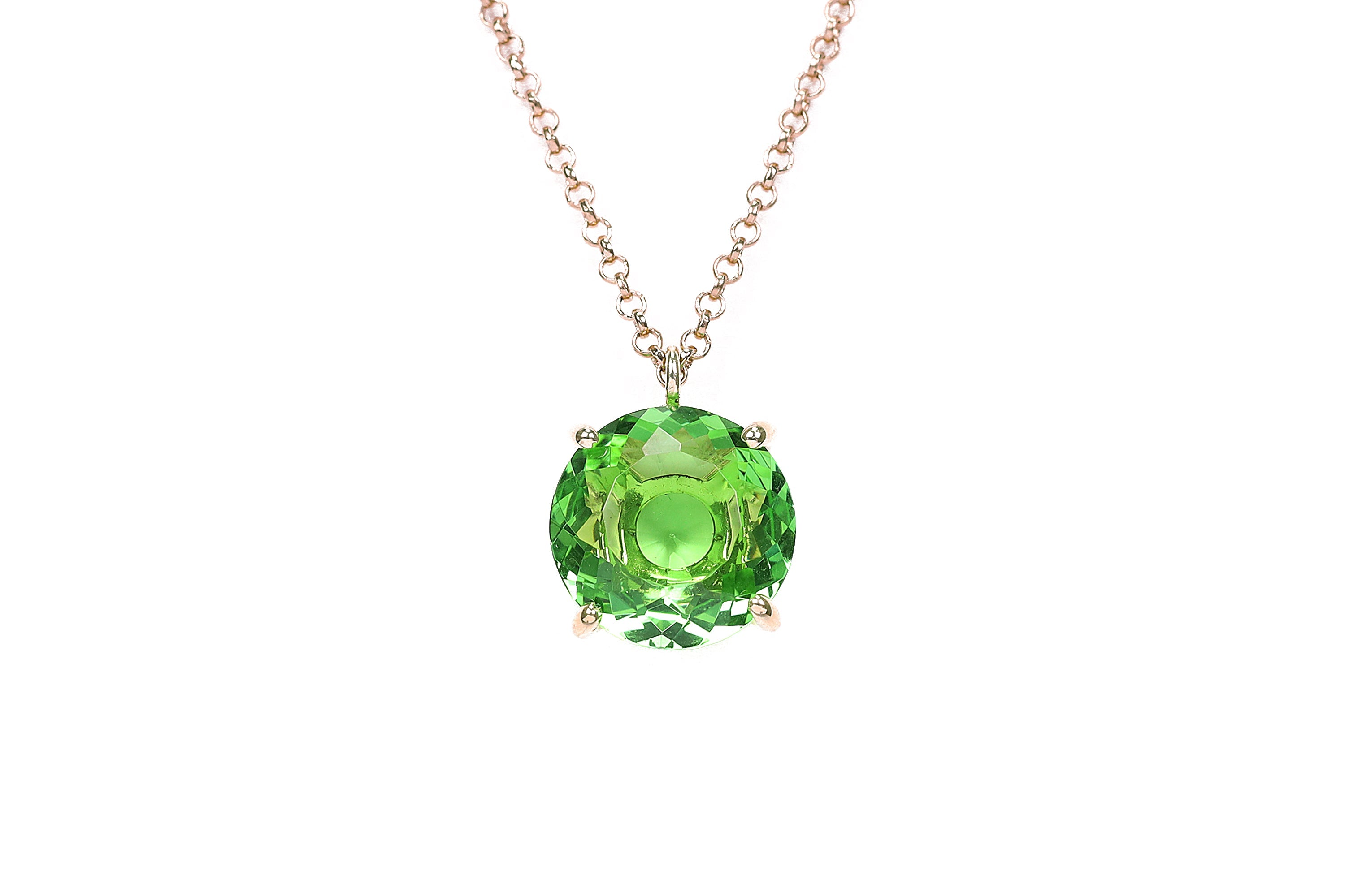 Round Cut Green Tourmaline Pendant Gold Necklace necklaces Anemone Jewelry
