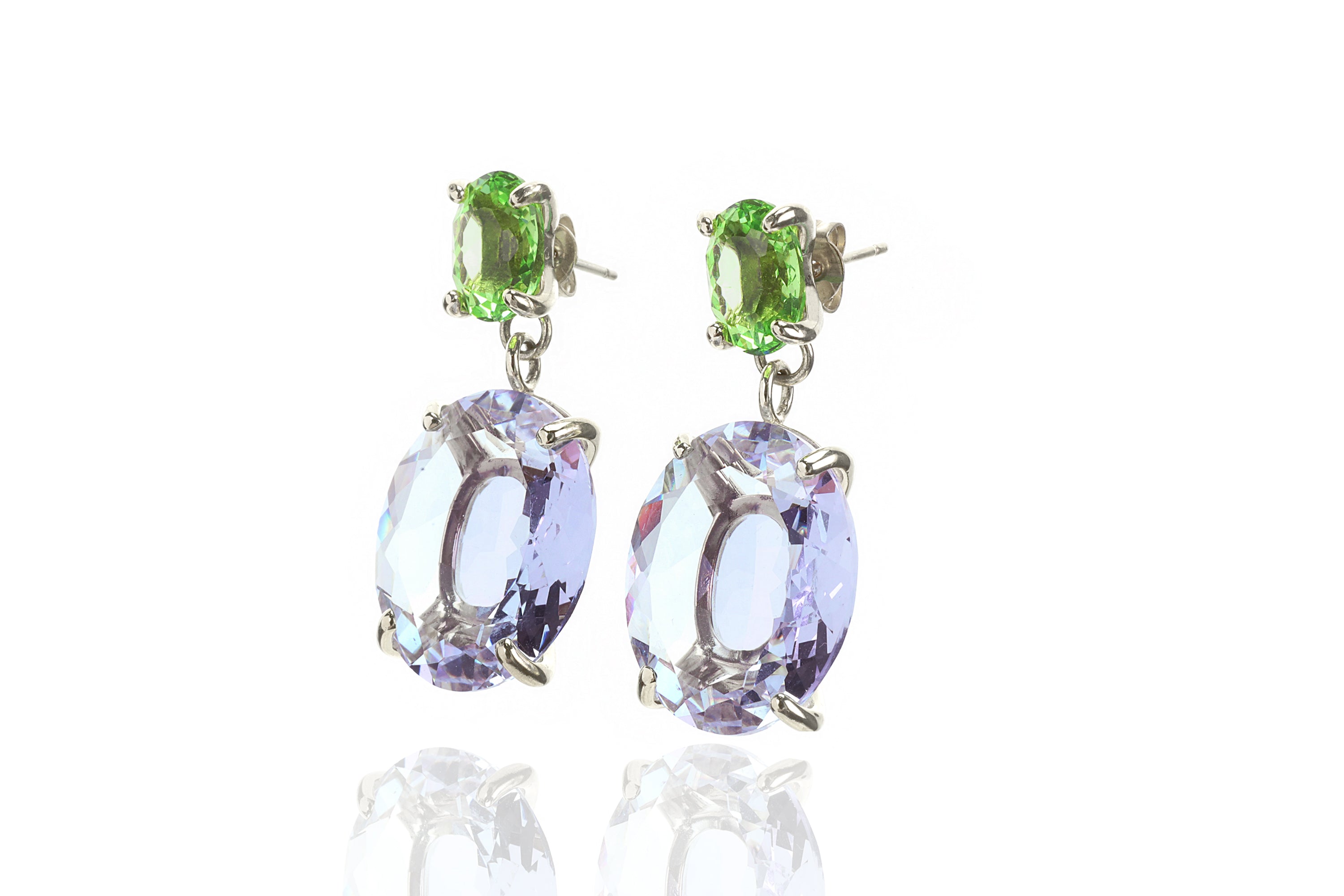 Oval Green Tourmaline and Oval Tanzanite Gold Earrings Earrings Anemone Jewelry
