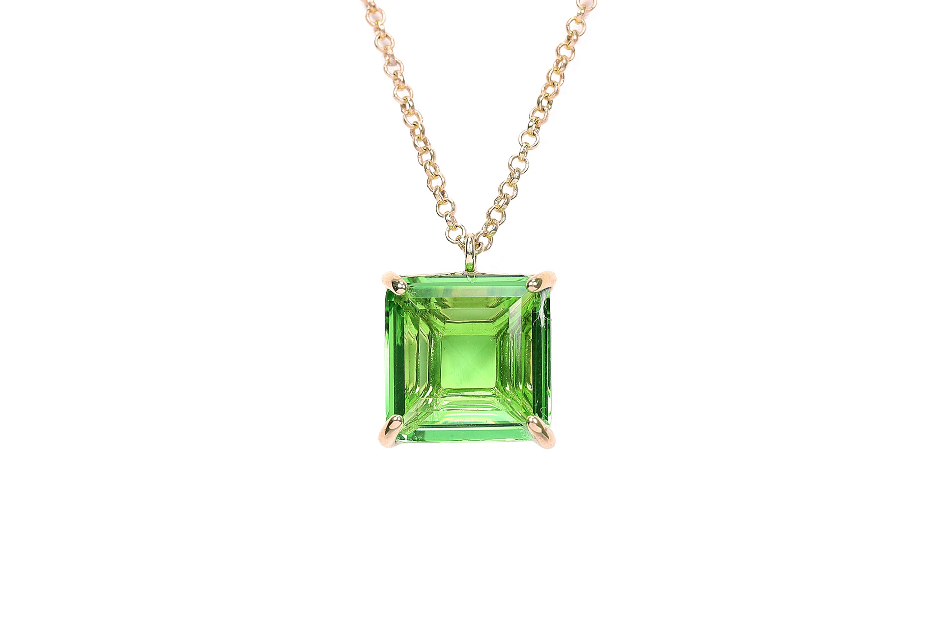Green Tourmaline Square Pendant Gold Necklace necklaces Anemone Jewelry