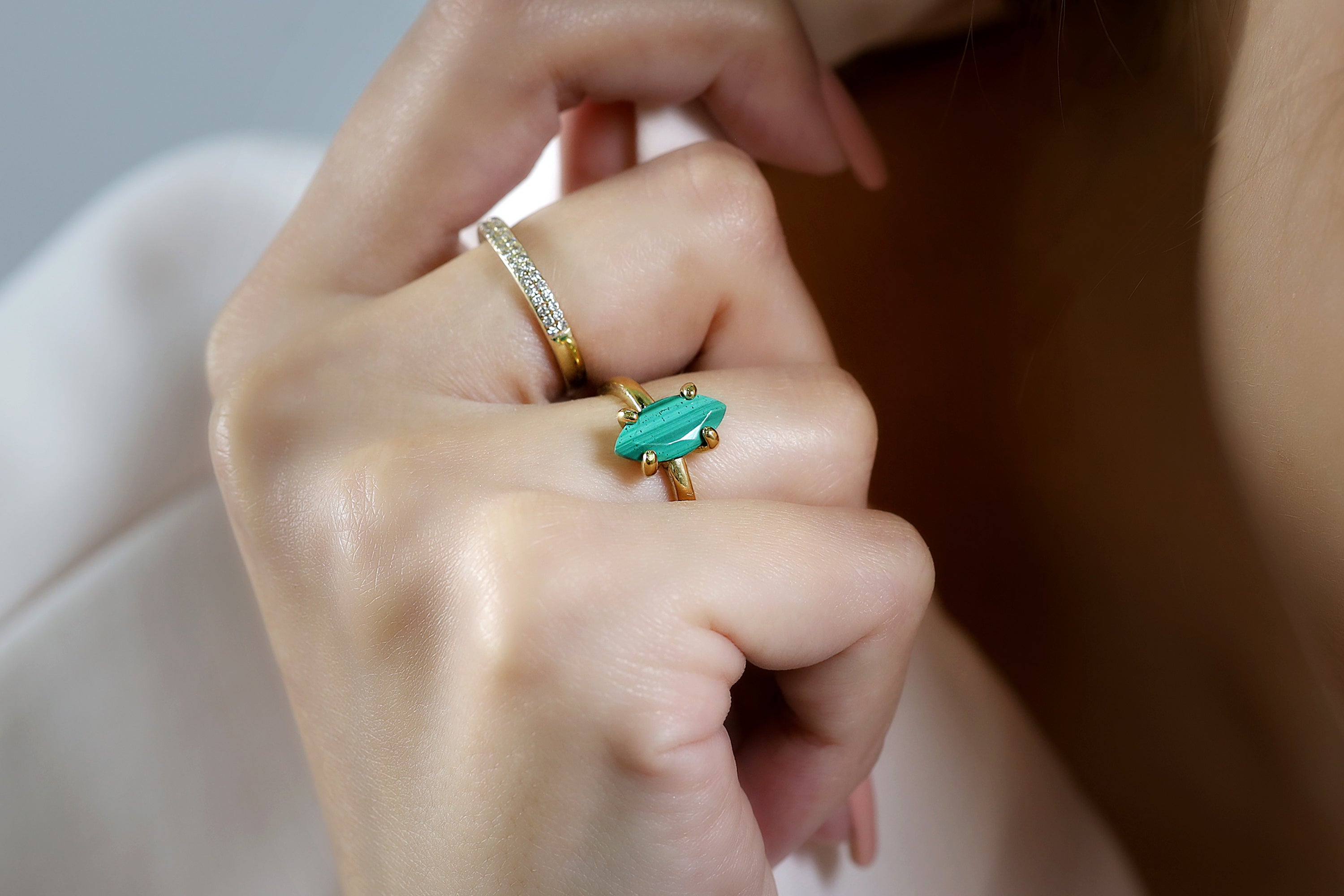 Marquise Malachite Ring in 14k Yellow Gold Rings Anemone Unique