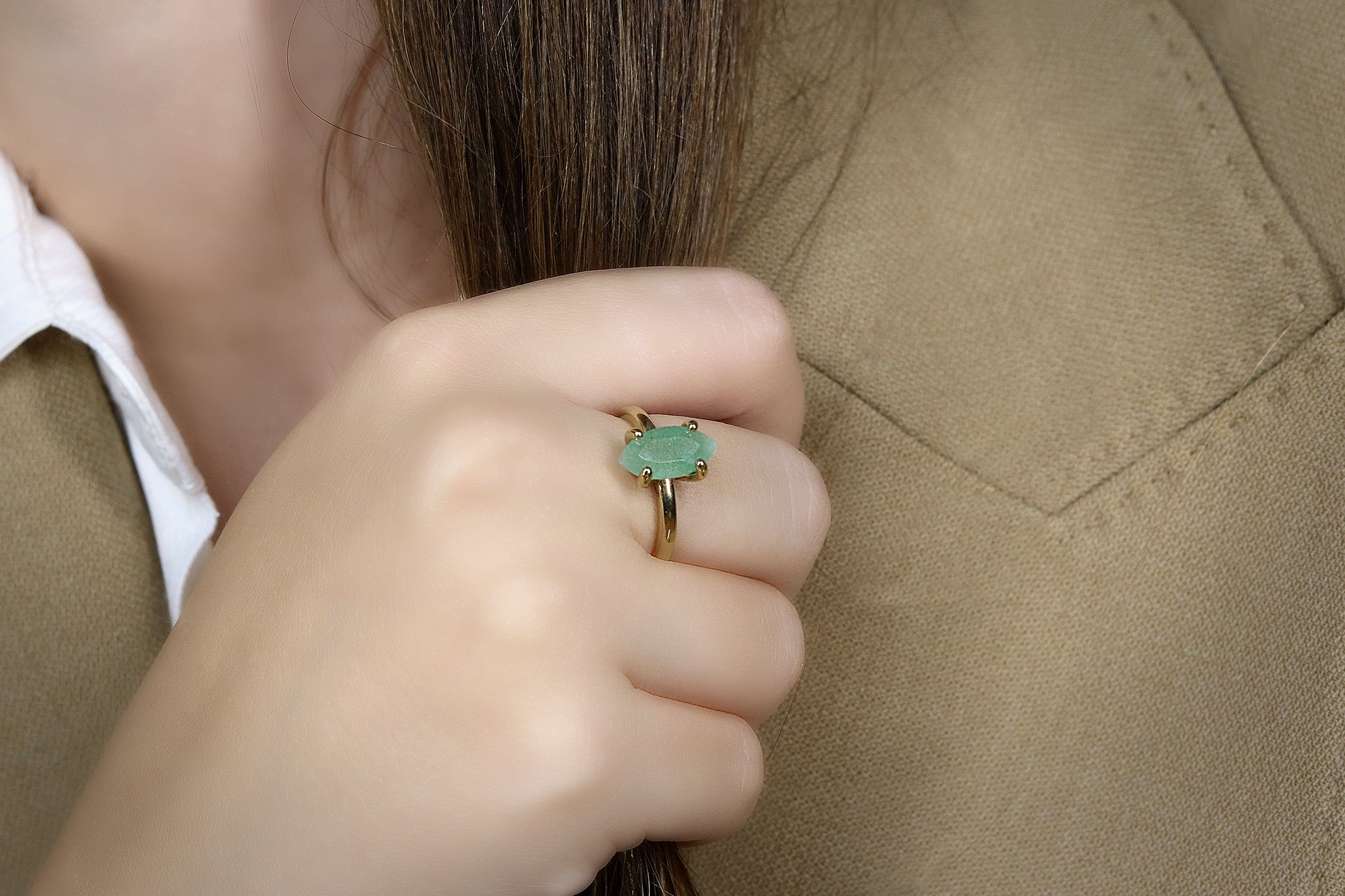 Alluring Green Aventurine Ring in Gold Rings Anemone Unique