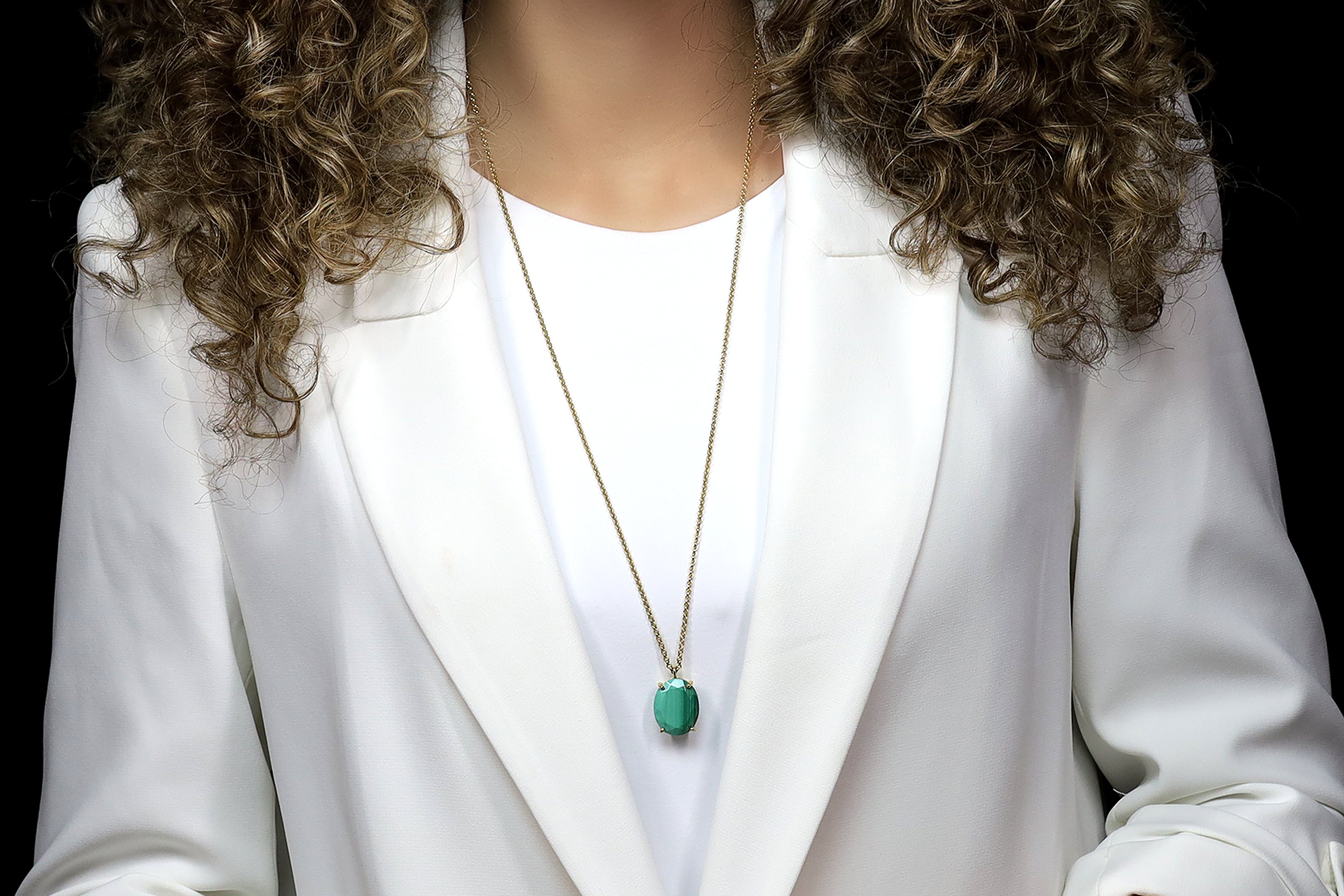 Stunning Malachite Long Pendant Necklace in Gold necklaces Anemone Jewelry
