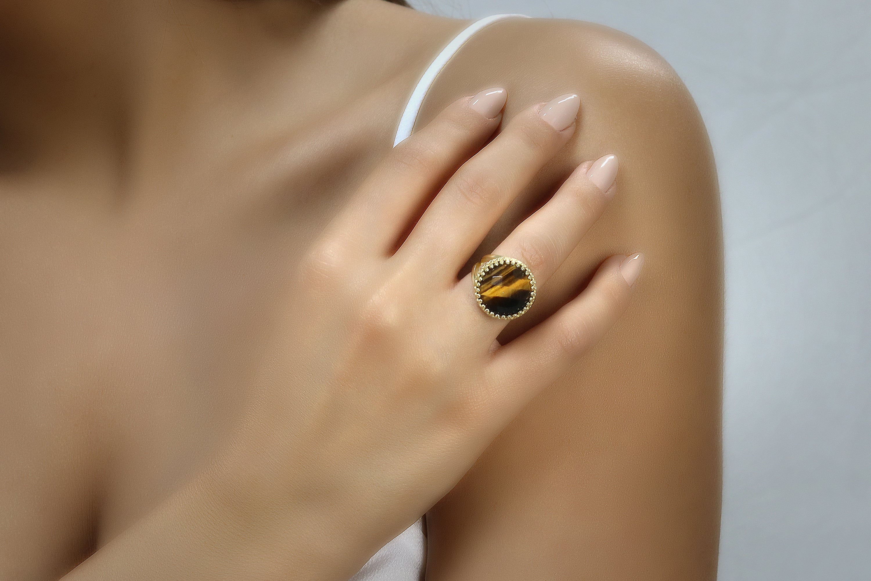 14k Gold Intricate Tiger Eye Ring Rings Anemone Jewelry
