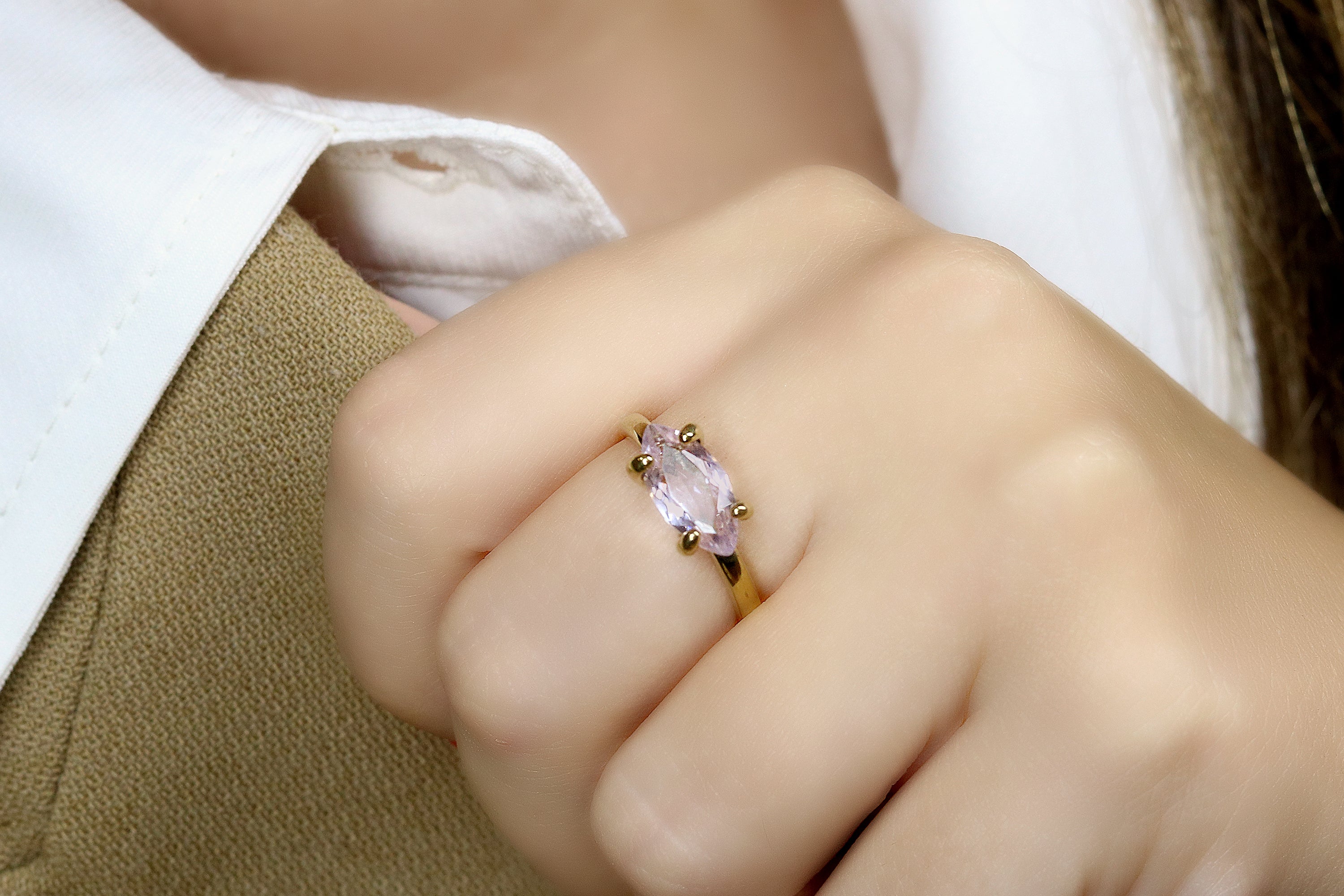 Delicate Marquise Rose Quartz Gold Ring Rings Anemone Unique