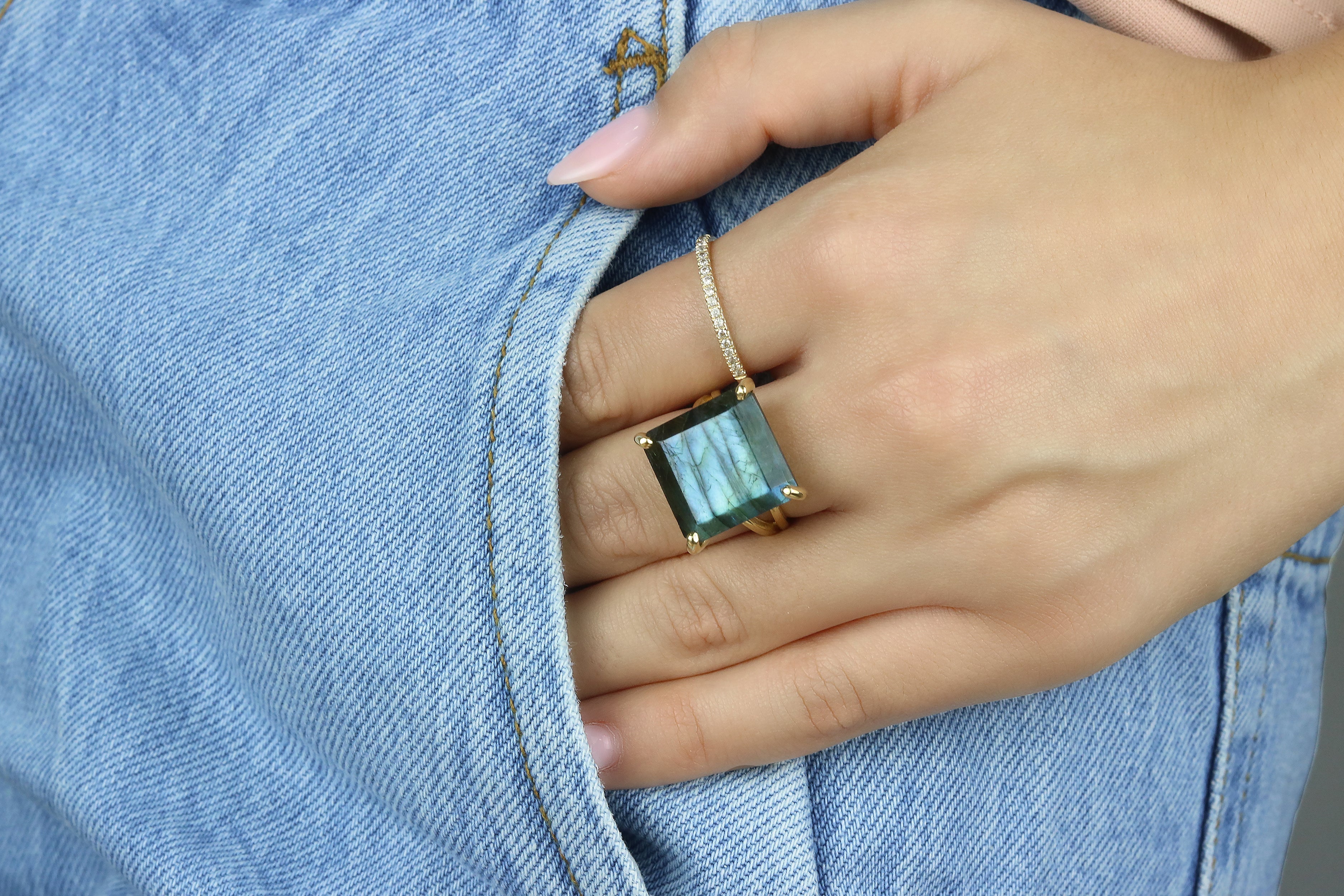 Cocktail Labradorite Ring in Gold Filled Rings Anemone Jewelry