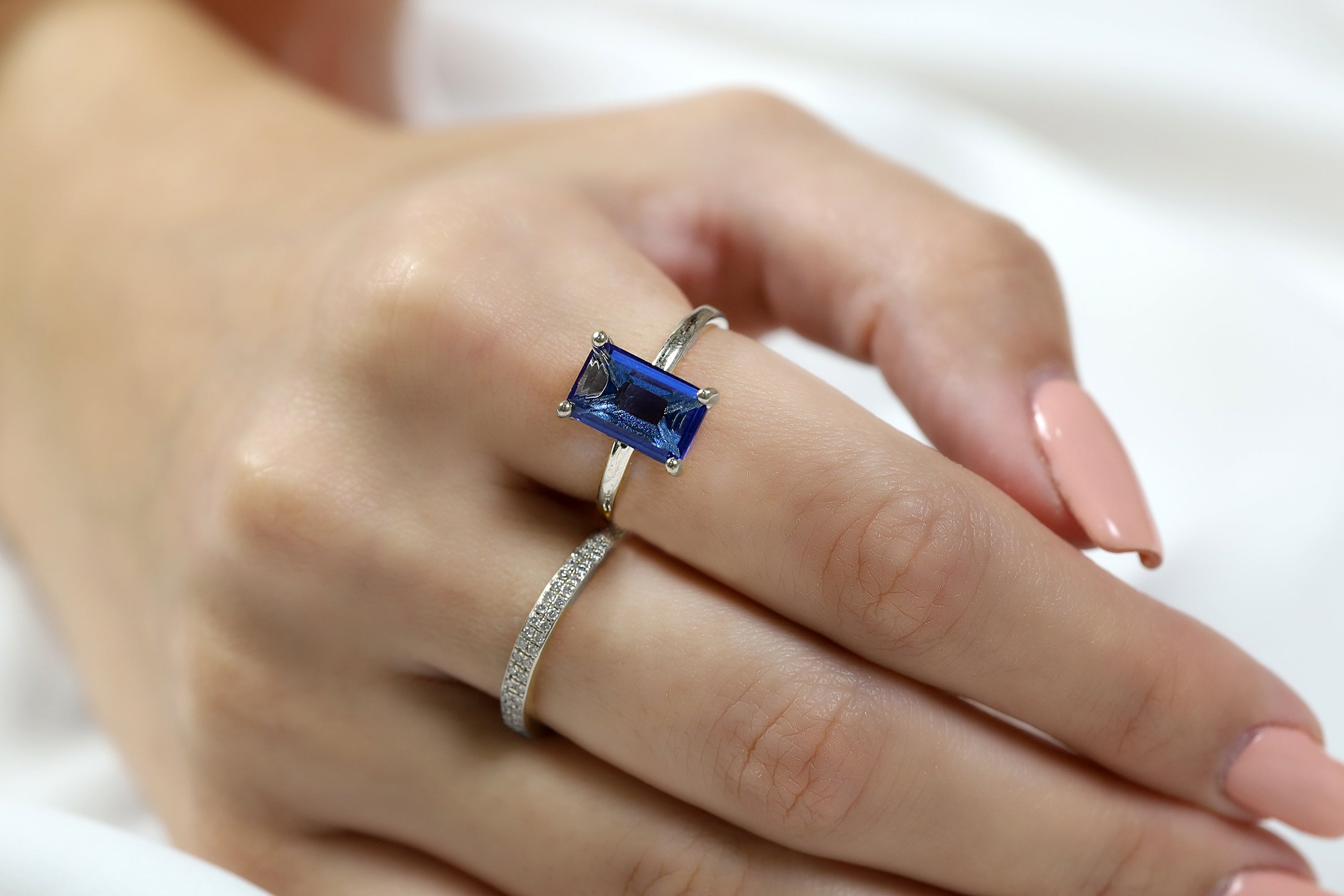Sapphire Sterling Silver Rectangle Ring Rings Anemone Unique