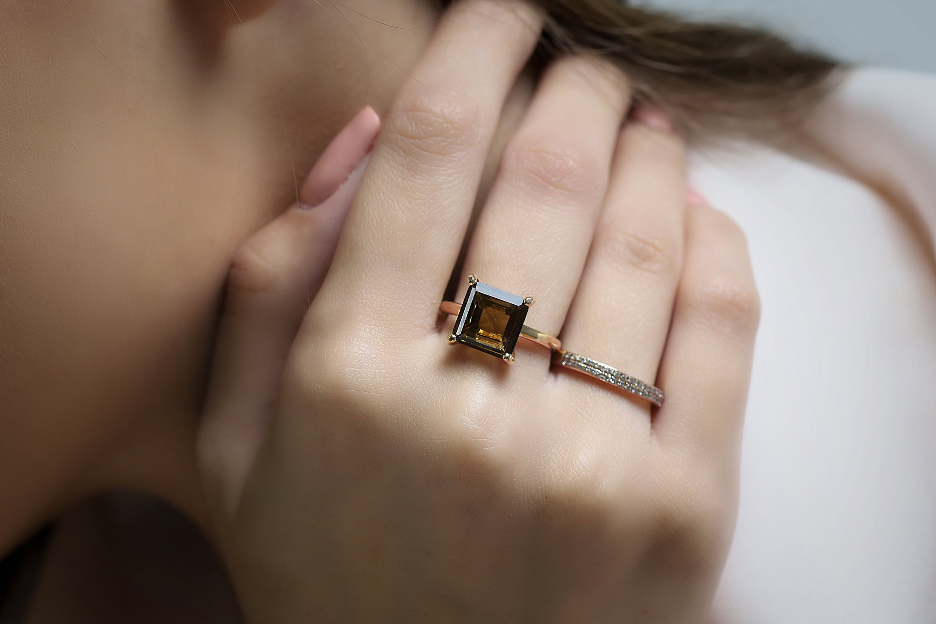 Square Cut Smoky Quartz Ring in Rose Gold Rings Anemone Unique