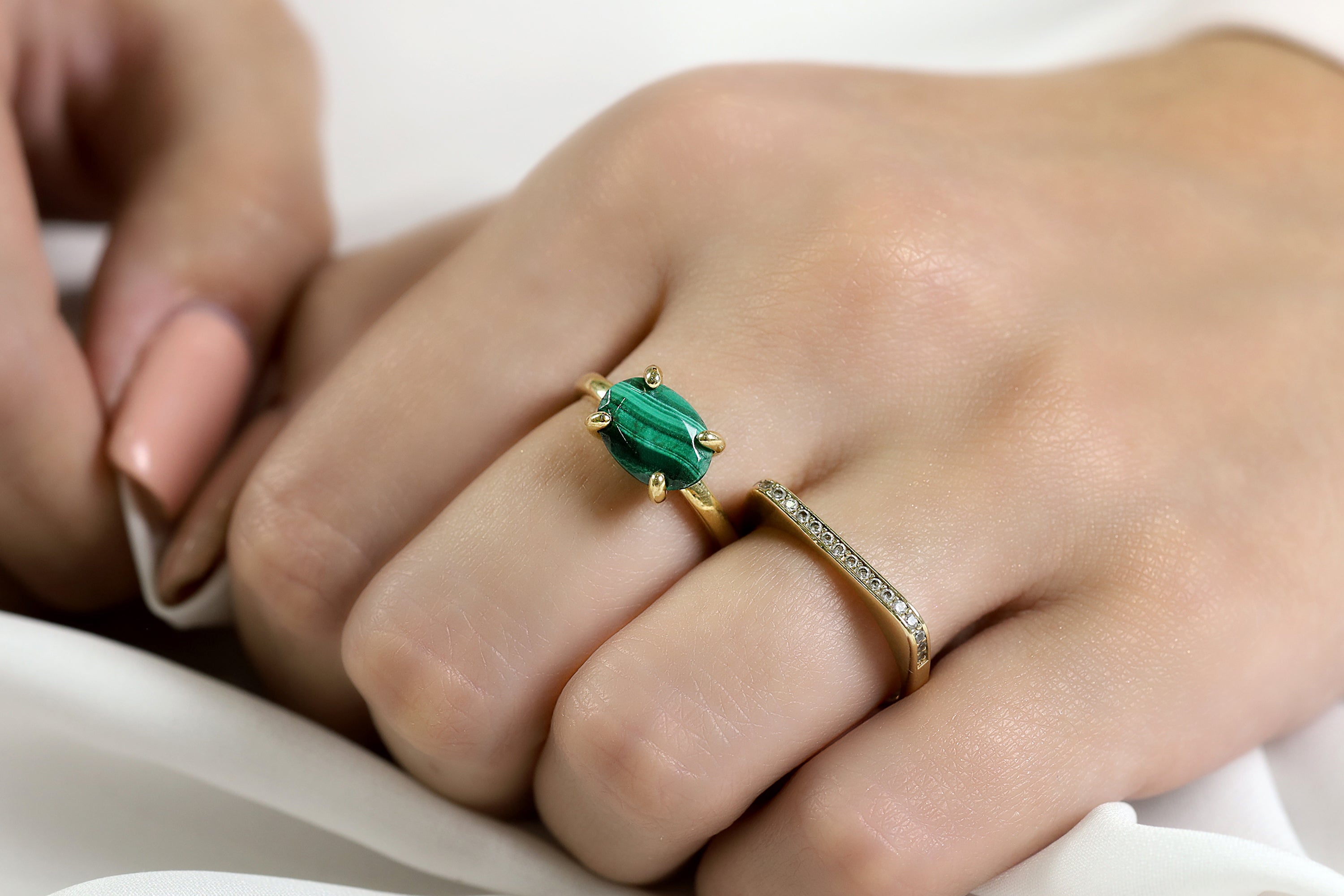 Green Malachite Gold Banded Ring Rings Anemone Unique