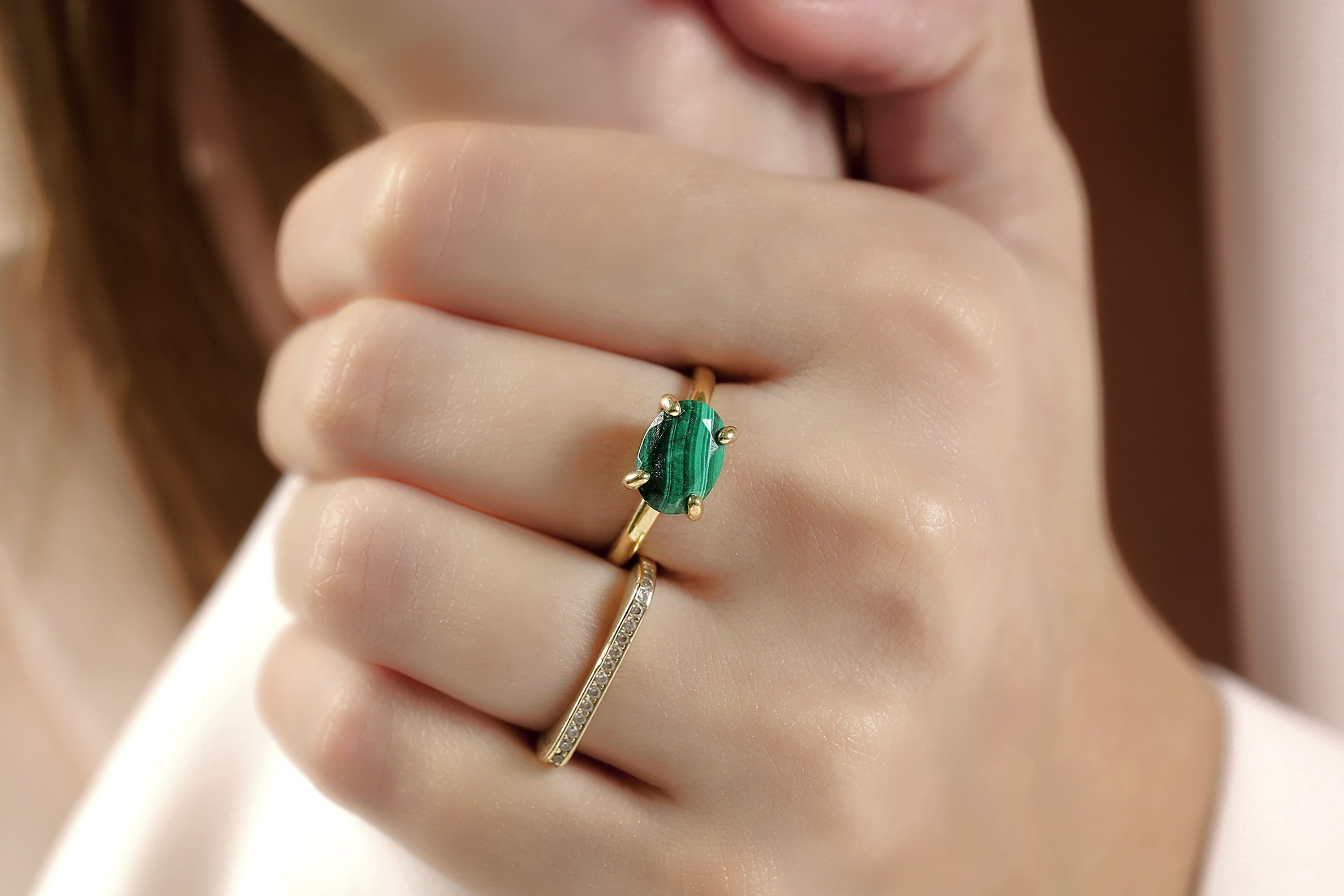 Green Malachite Gold Banded Ring Rings Anemone Unique