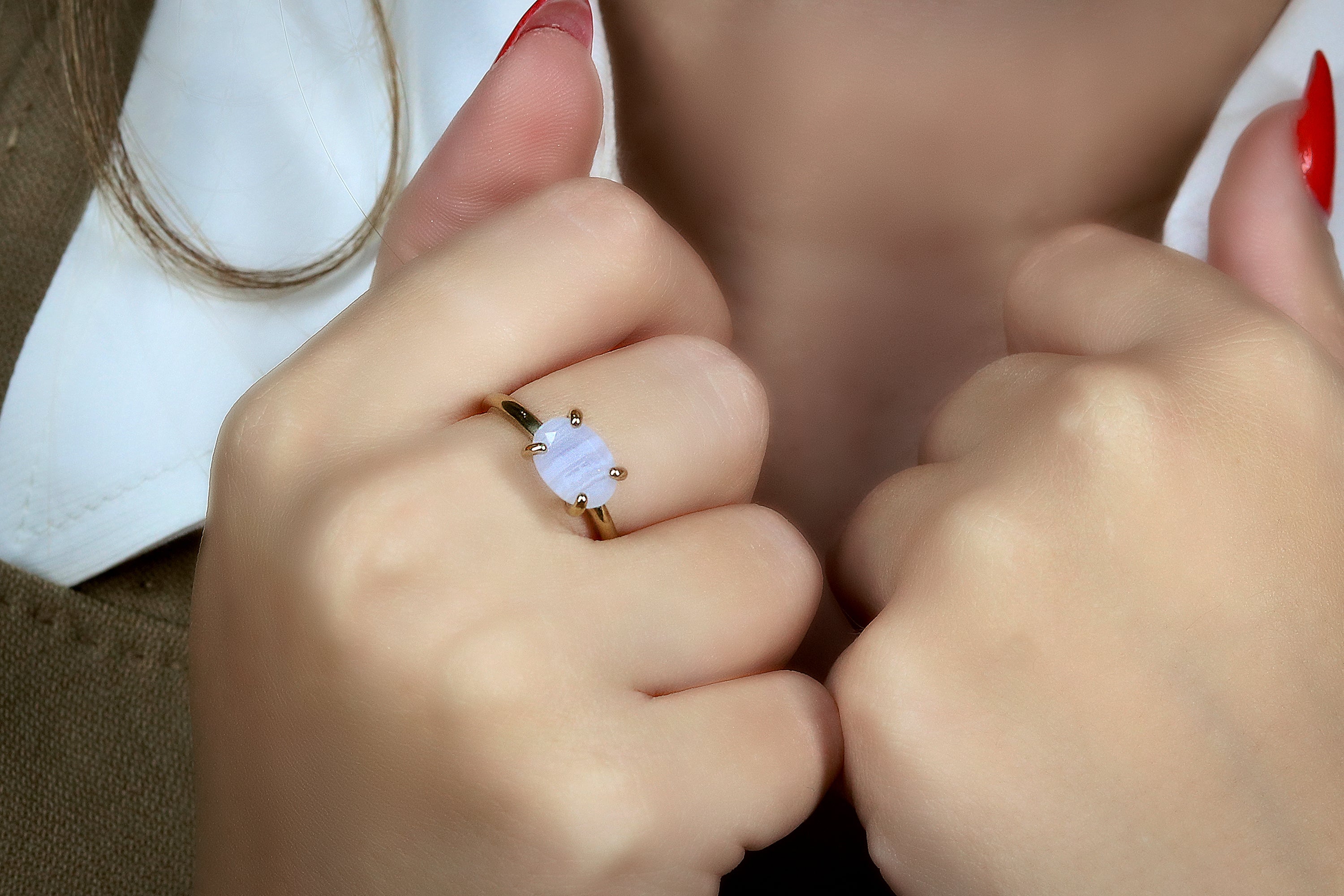 Oval Blue Lace Agate Ring in Rose Gold Rings Anemone Unique