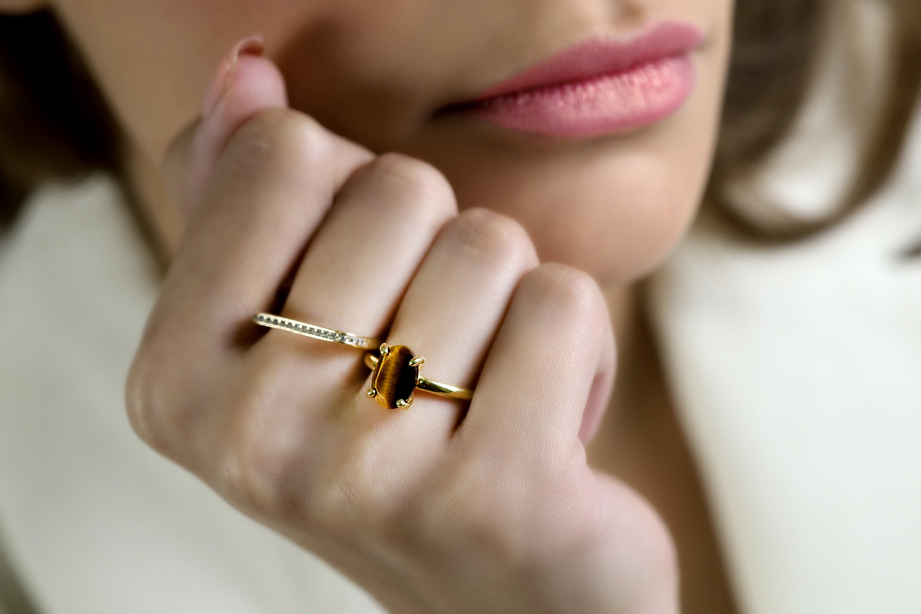 Unique Oval Tiger Eye Gemstone Ring in Gold Rings Anemone Unique