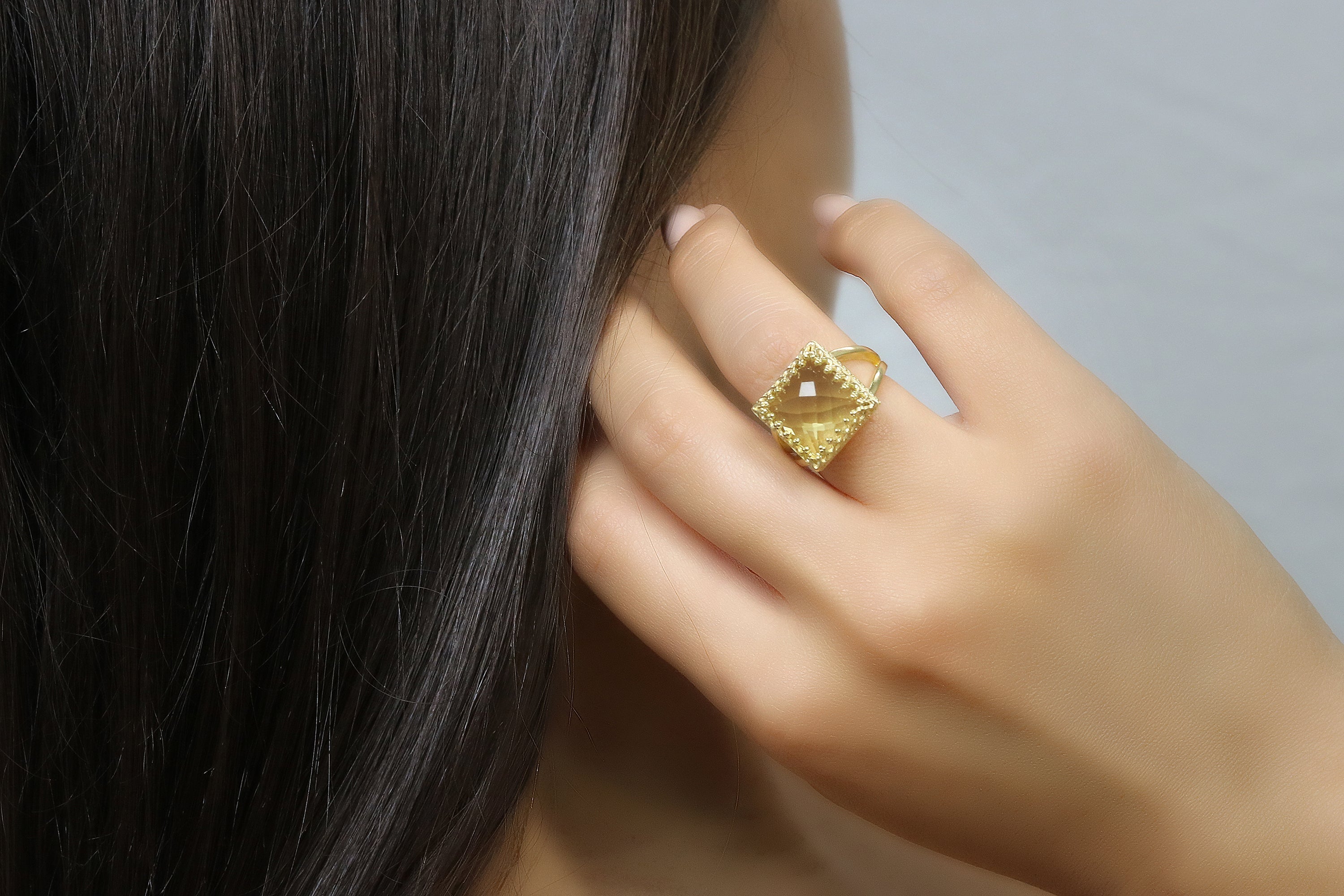 Lemon Quartz 925 Sterling Silver in Prong Setting Rings Anemone Jewelry