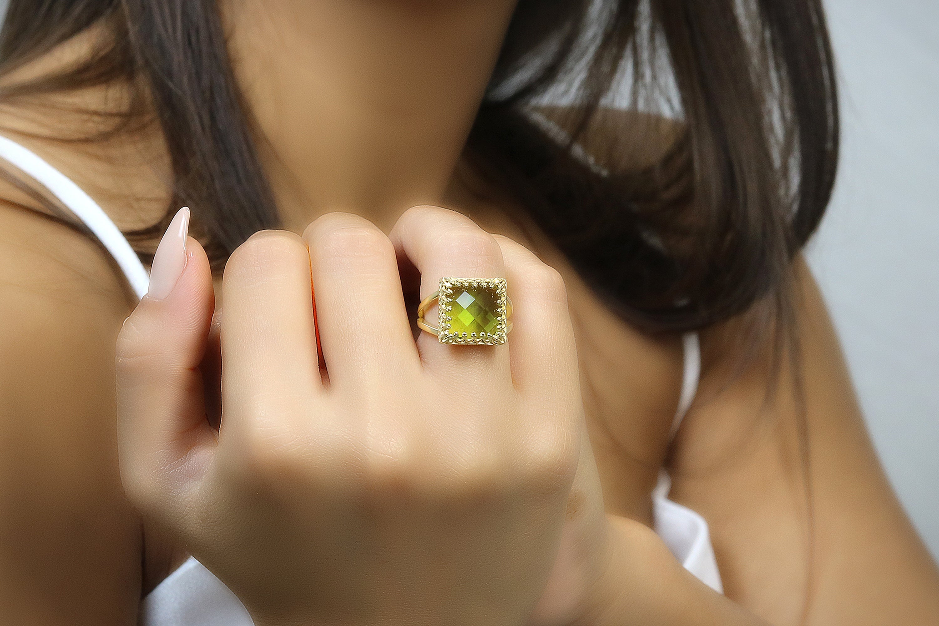 Dainty Peridot Ring in 14k Rose Gold-filled Band Rings Anemone Jewelry