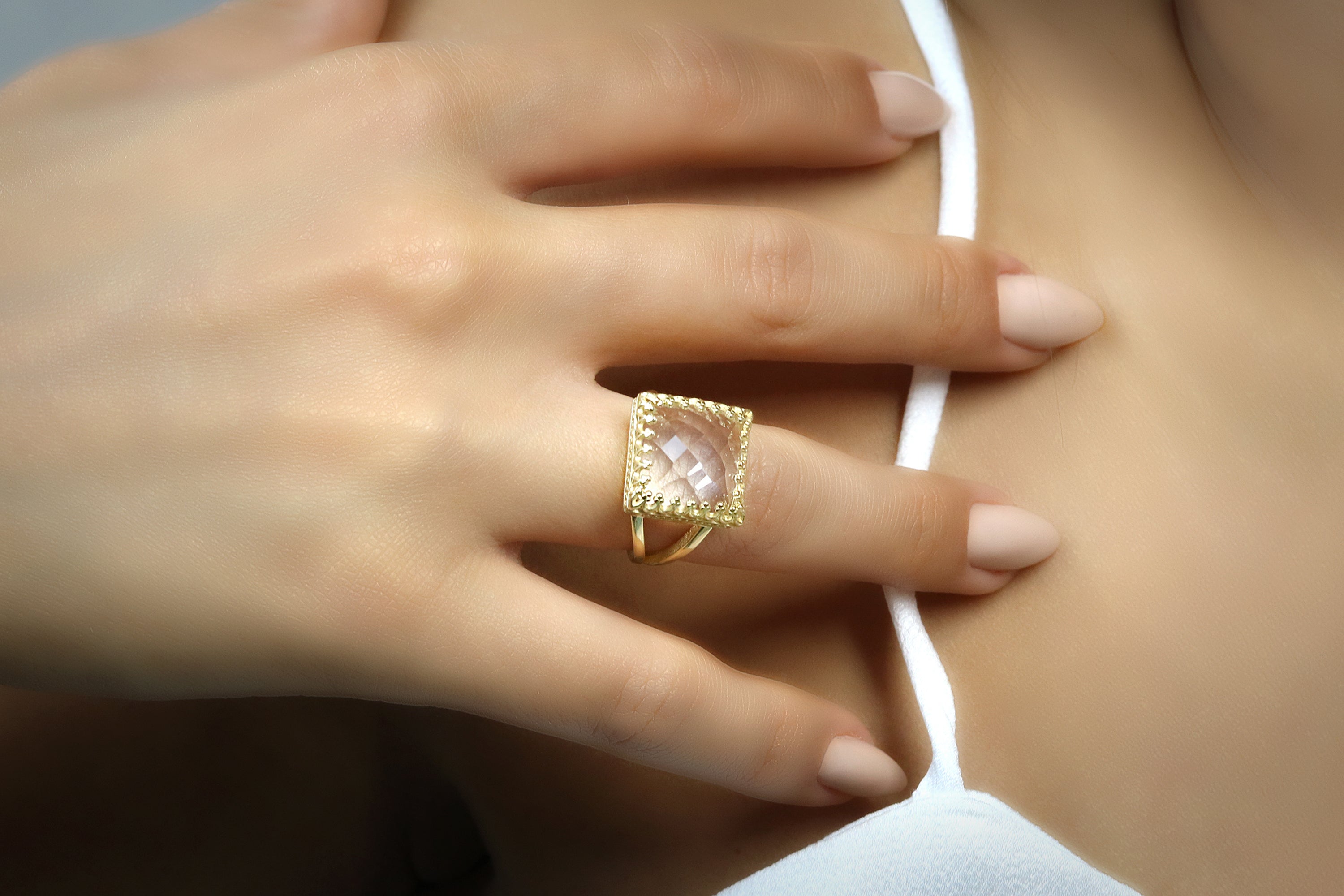 Crystal Quartz Ring in 14k Gold-filled Double Band Rings Anemone Jewelry