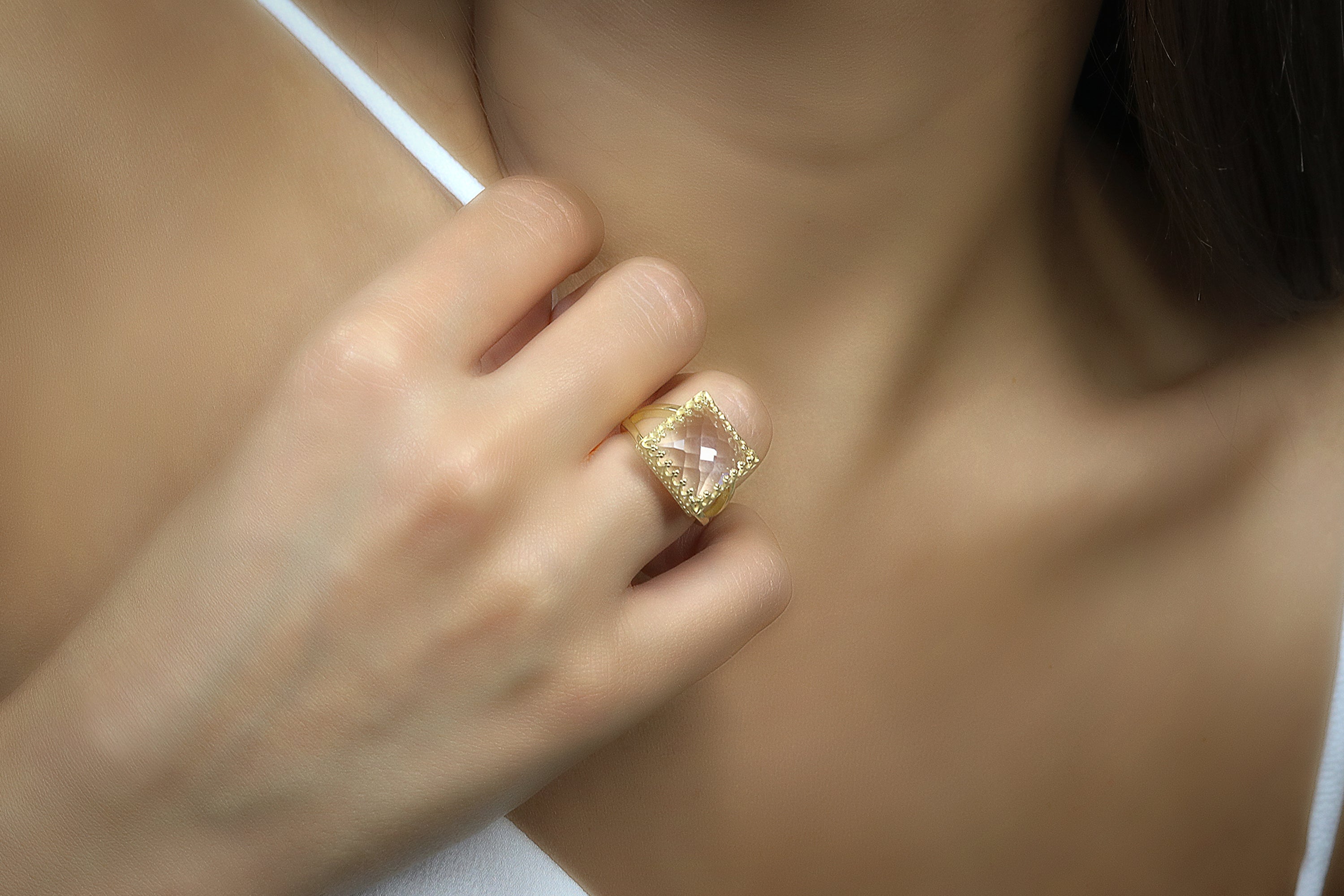 Custom Statement Clear Quartz Ring 925 Sterling Silver Rings Anemone Jewelry