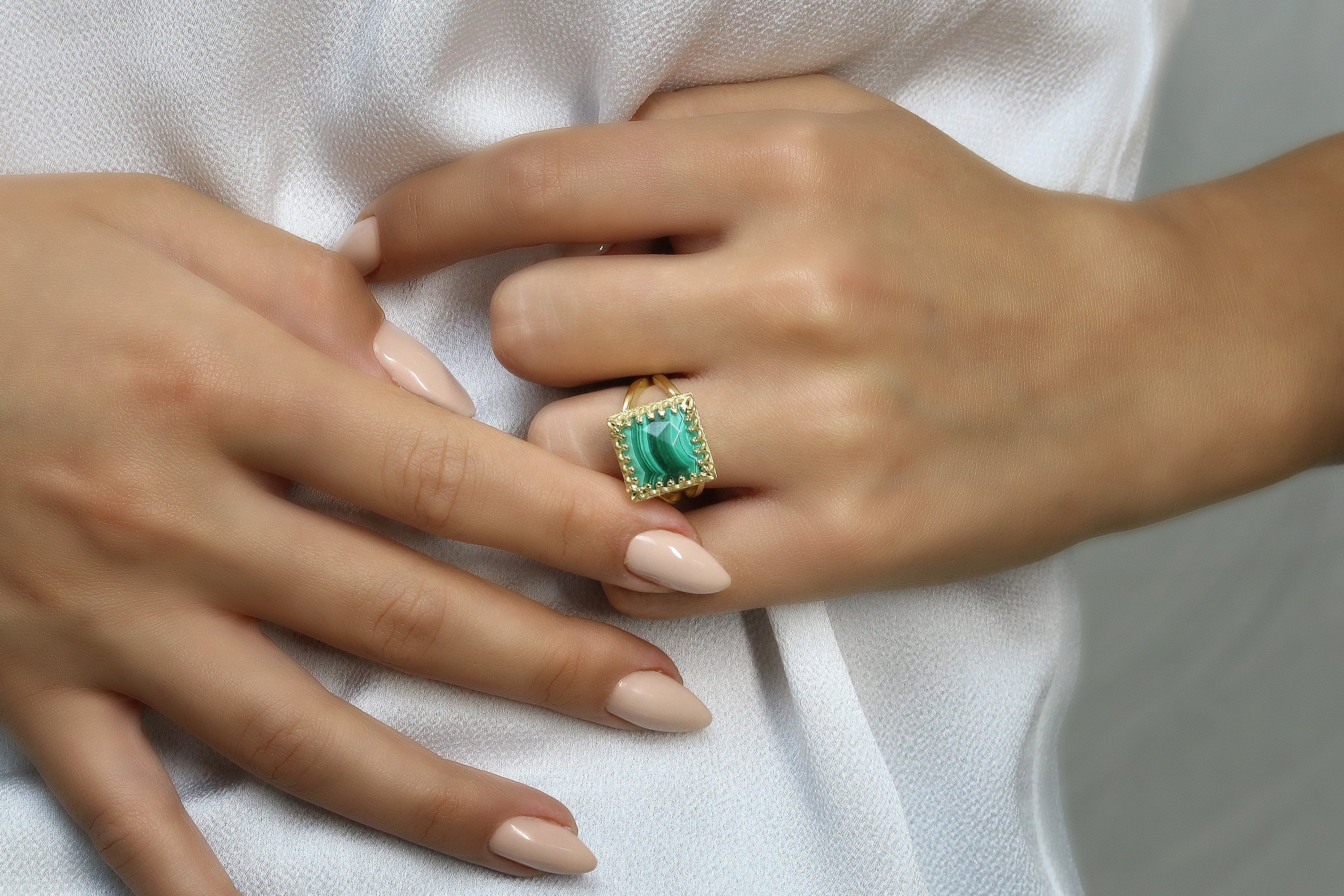 Stunning Marbled Malachite Ring in 14k Gold-filled Band Rings Anemone Jewelry