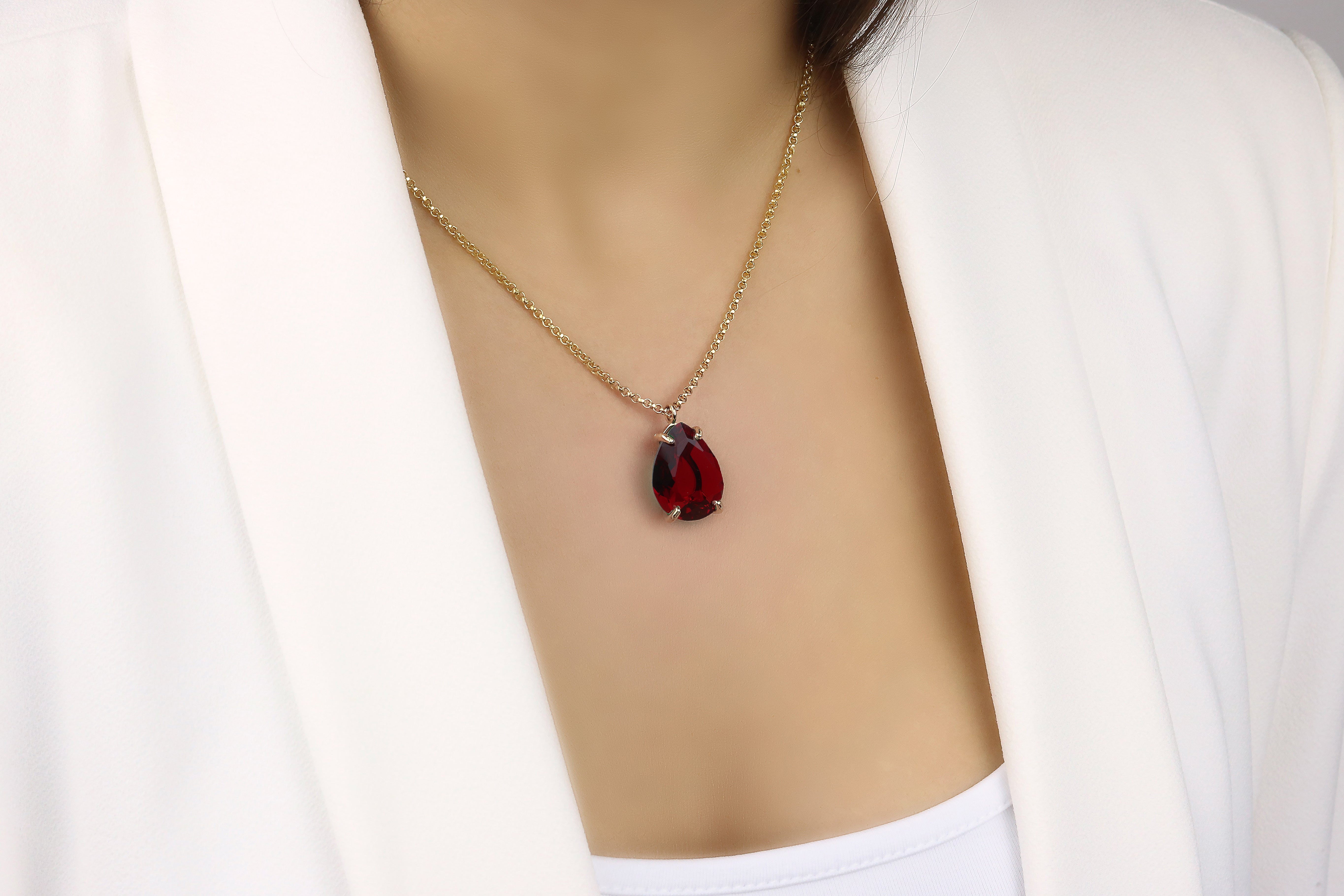 Bold Pear Garnet Gold Filled Necklace necklaces Anemone Jewelry