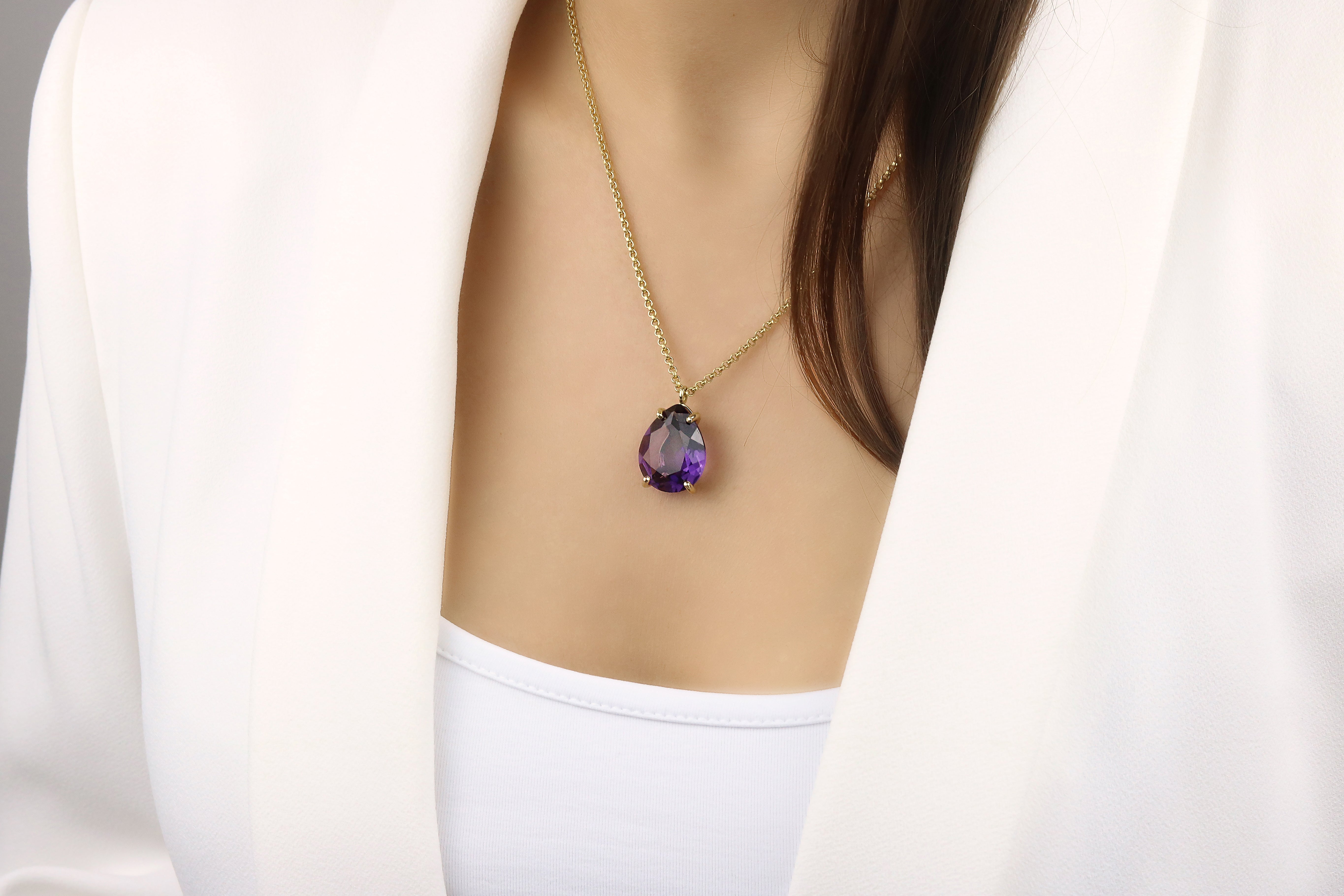 Statement Pear Amethyst Necklace in 925 Sterling Silver necklaces Anemone Jewelry