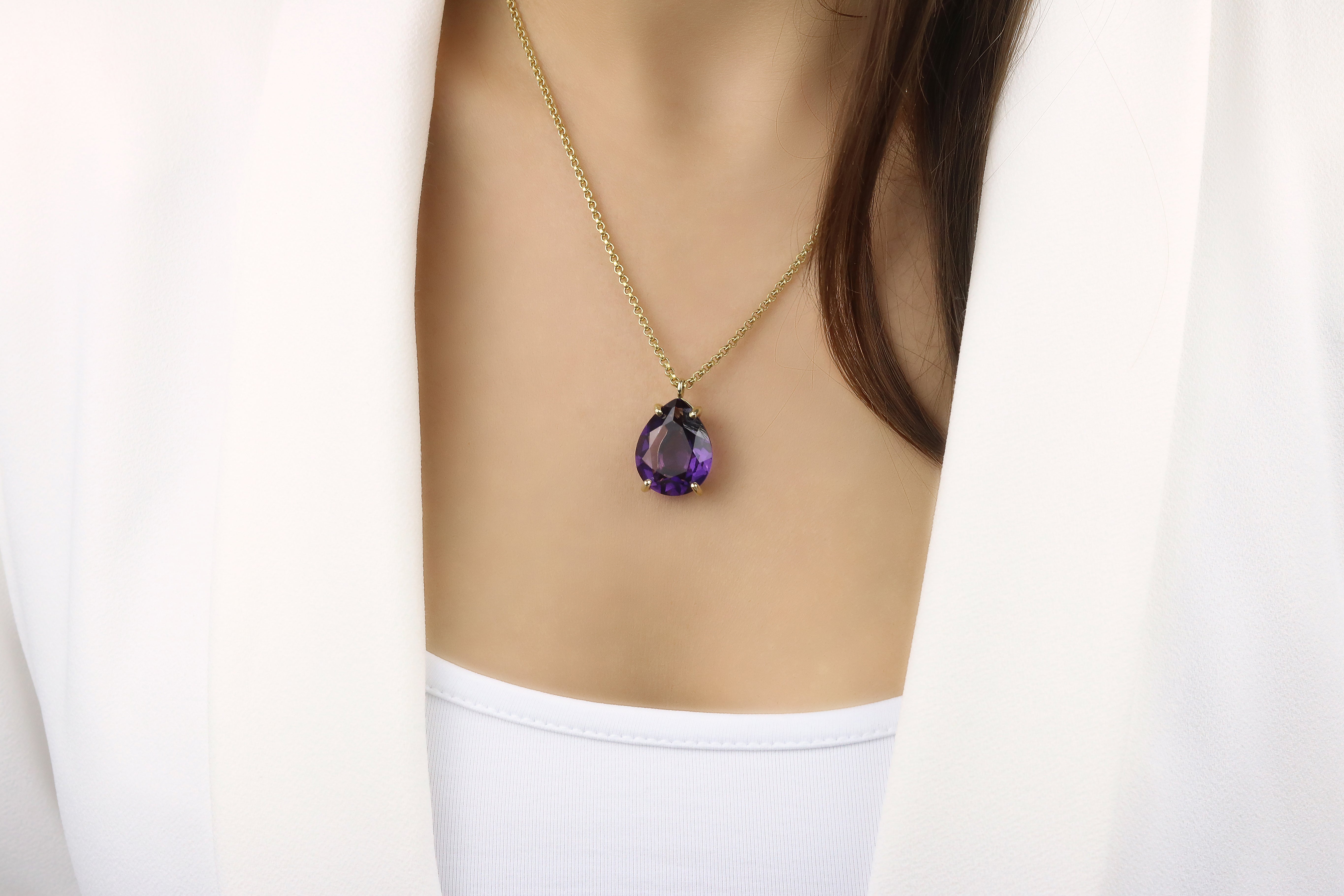 Pear Amethyst Crystal 14k Gold Necklace necklaces Anemone Jewelry