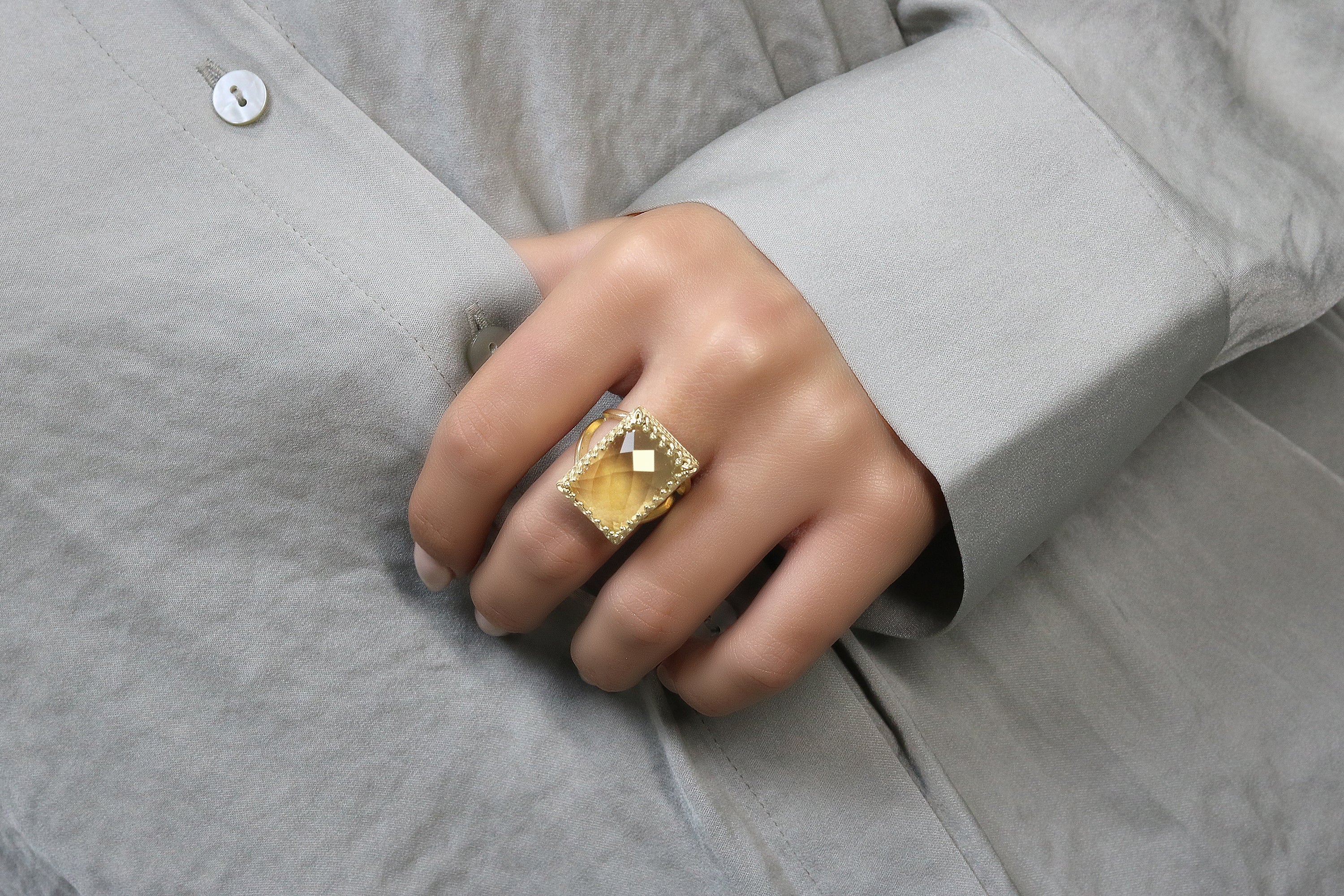 Unique 15CT Lemon Quartz in 925 Sterling Silver Rings Anemone Jewelry