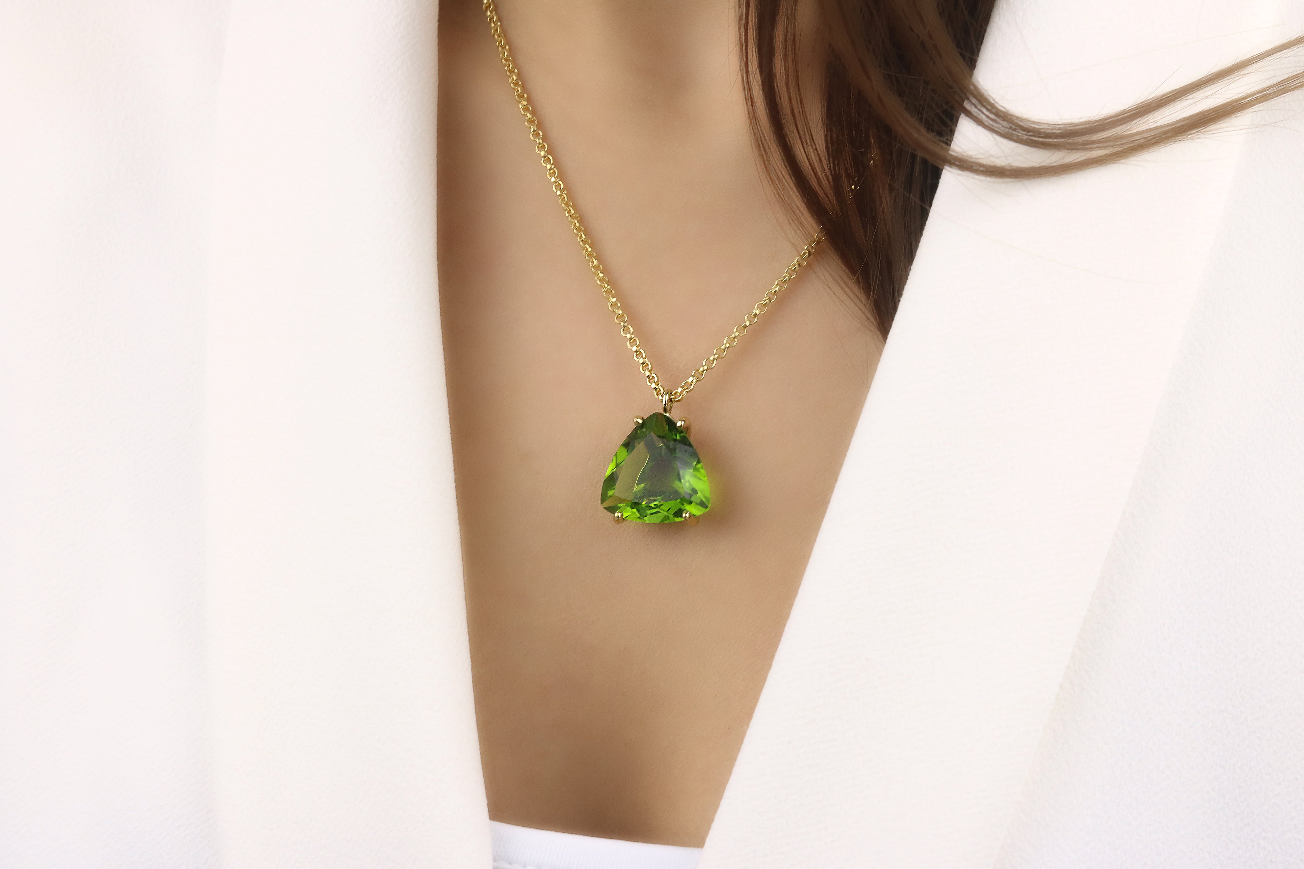 Brilliant Trillion Peridot Necklace in Sterling Silver necklaces Anemone Jewelry