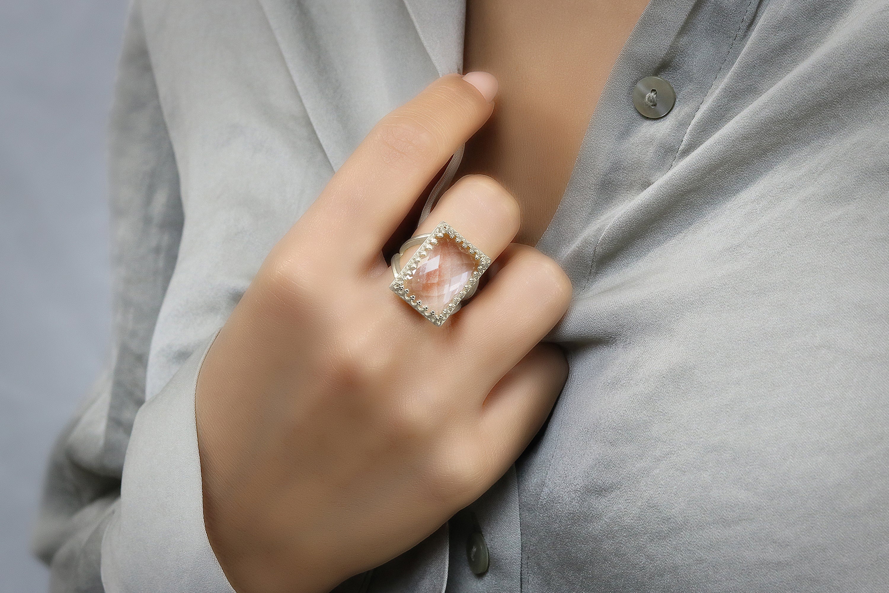 13x18mm Crystal Quartz Sterling Silver Rings Rings Anemone Jewelry