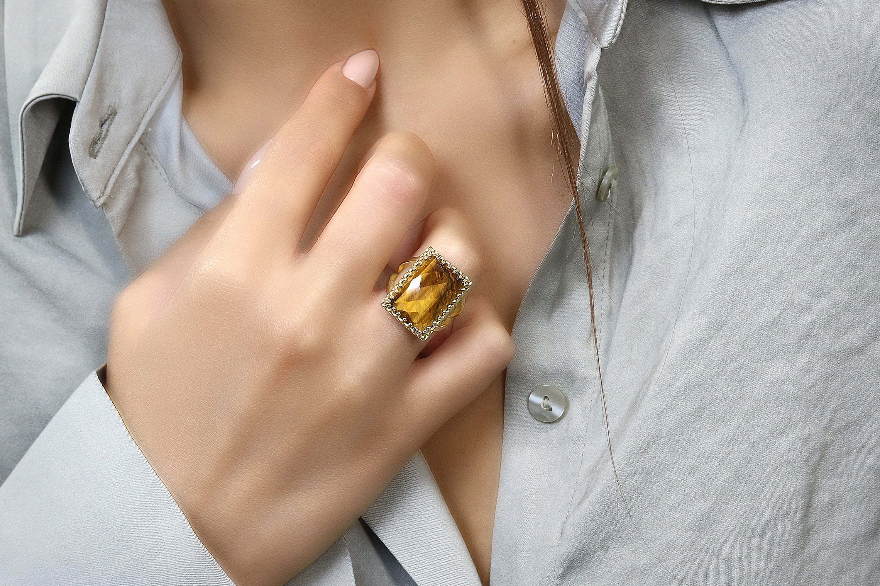 Elegant Tiger Eye Ring in 14k Gold Filled Rings Anemone Jewelry