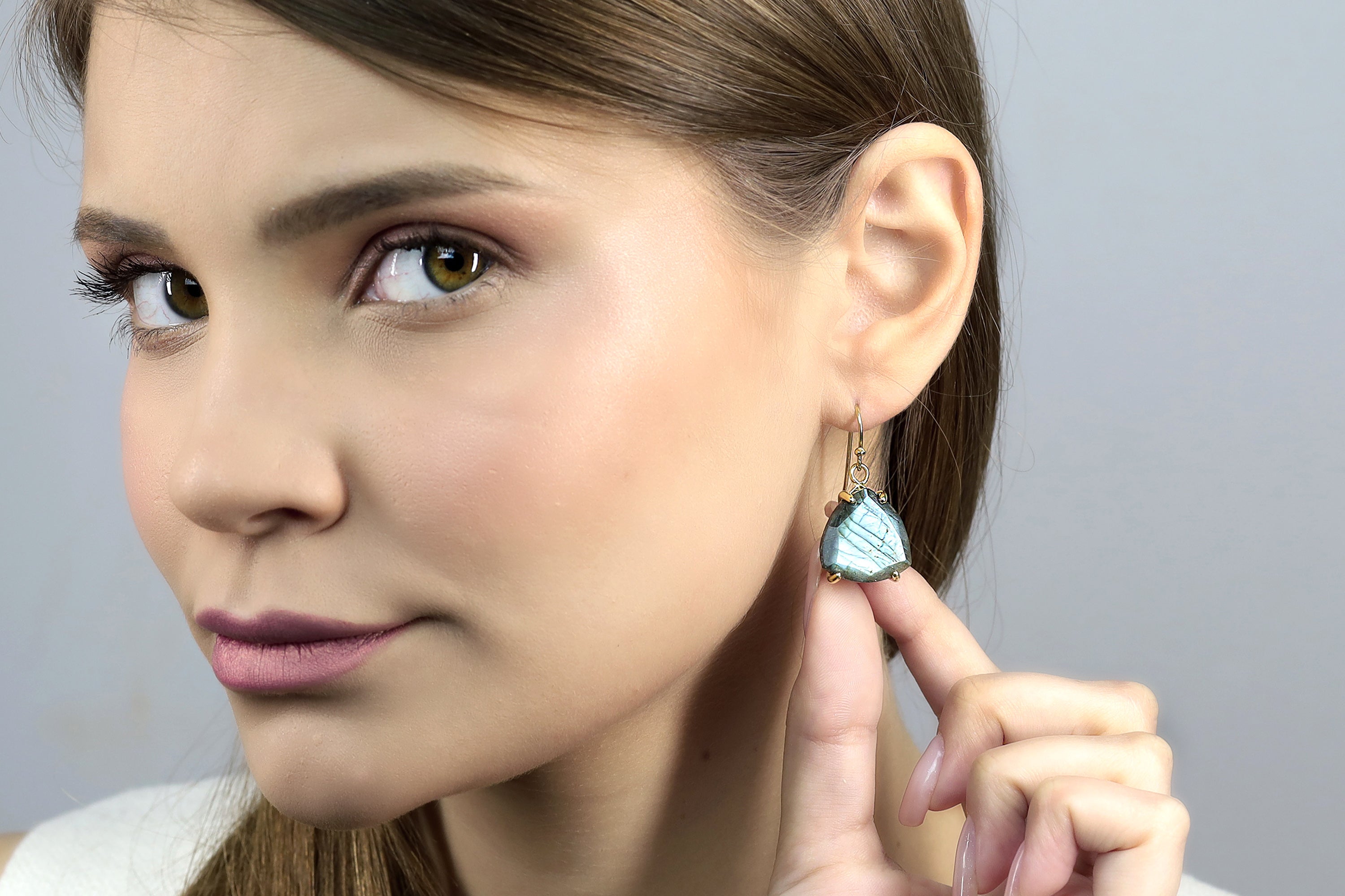 Triangle Labradorite Gold Dangling Earrings for Women Earrings Anemone Jewelry