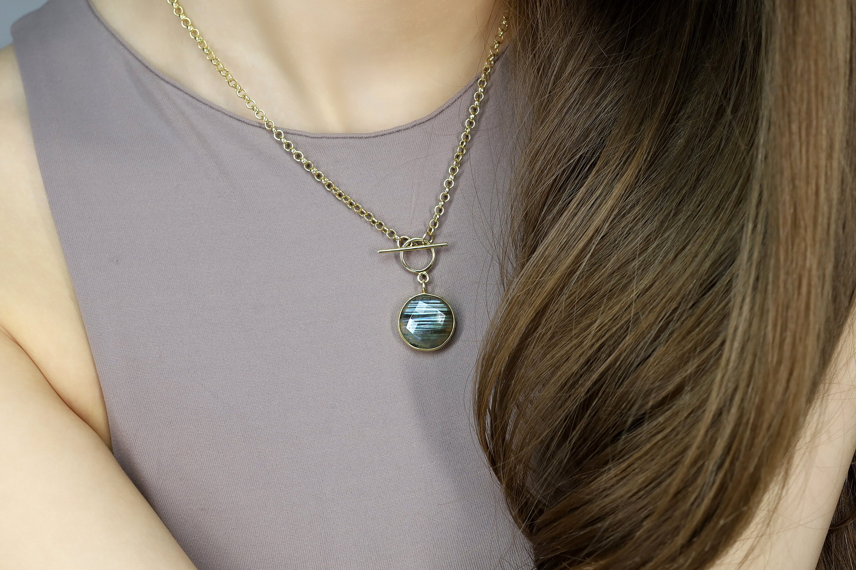 Mixed Flash Labradorite Bezel Set Toggle Clasp Gold Necklace necklaces Anemone Limited