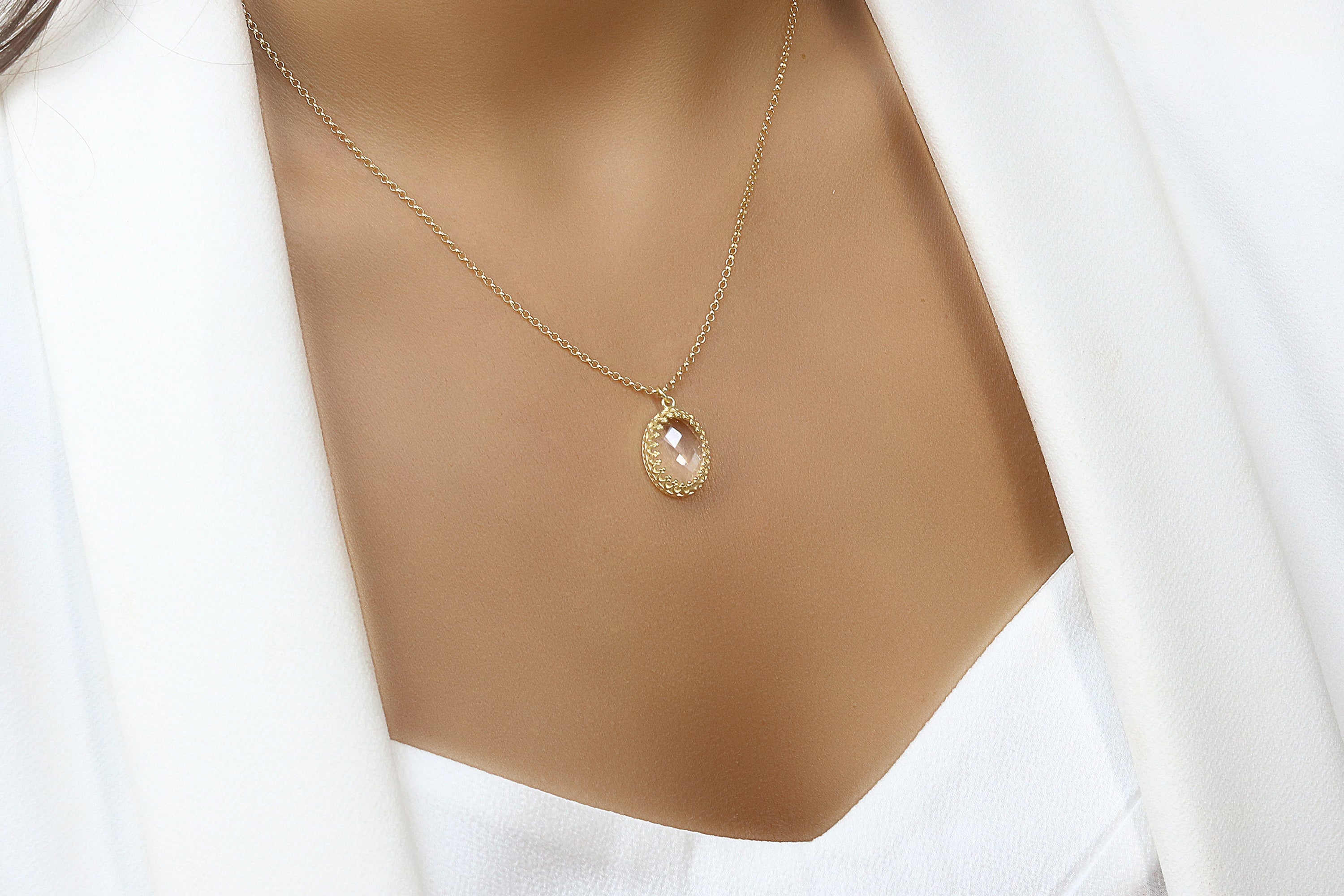 Classic Crystal Quartz Necklace in Gold necklaces Anemone Jewelry