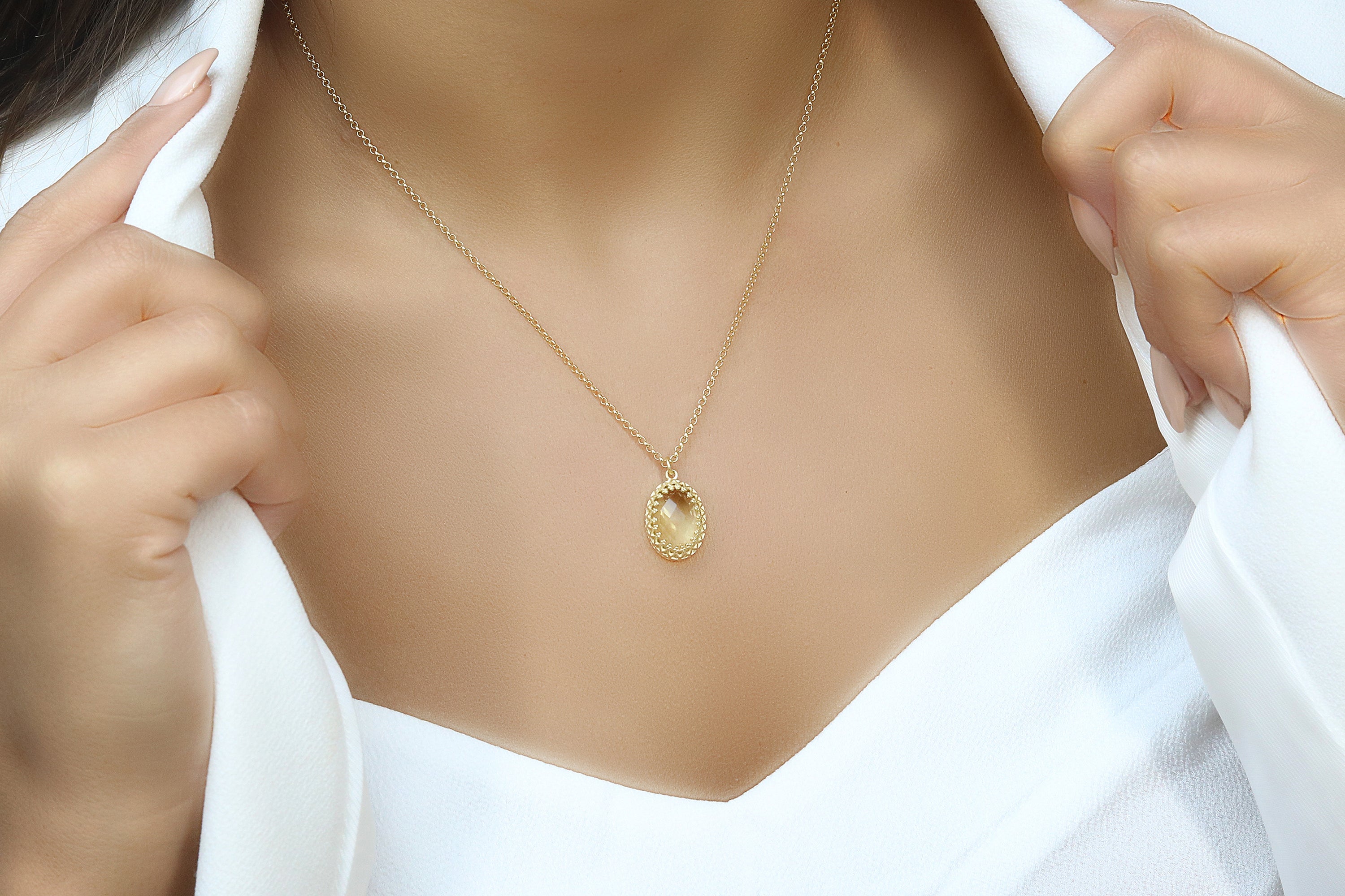 Dazzling Oval Cut Lemon Quartz Gold Pendant Necklace necklaces Anemone Jewelry