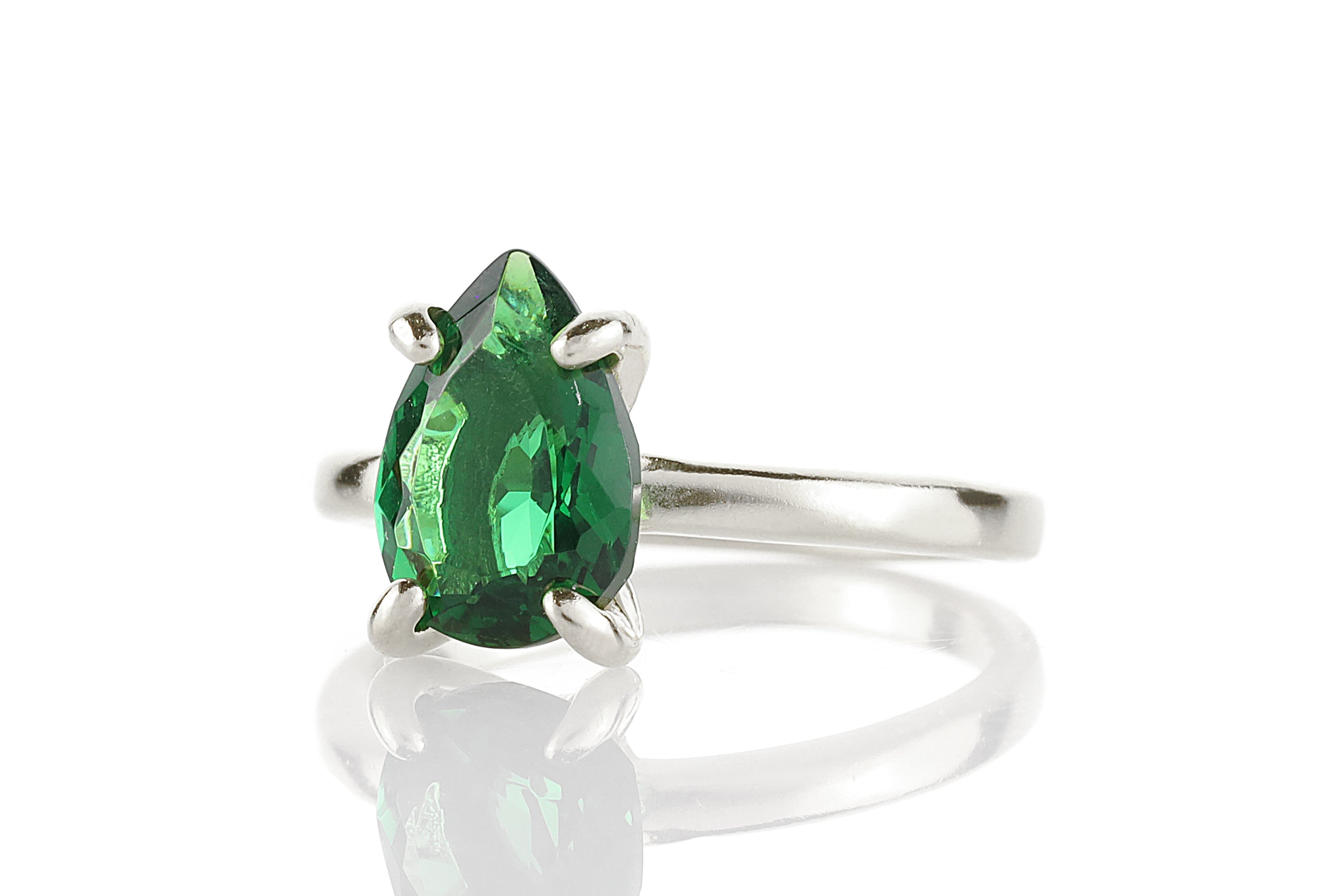 Verdant Pear Emerald Sterling Silver Ring Rings Anemone Unique