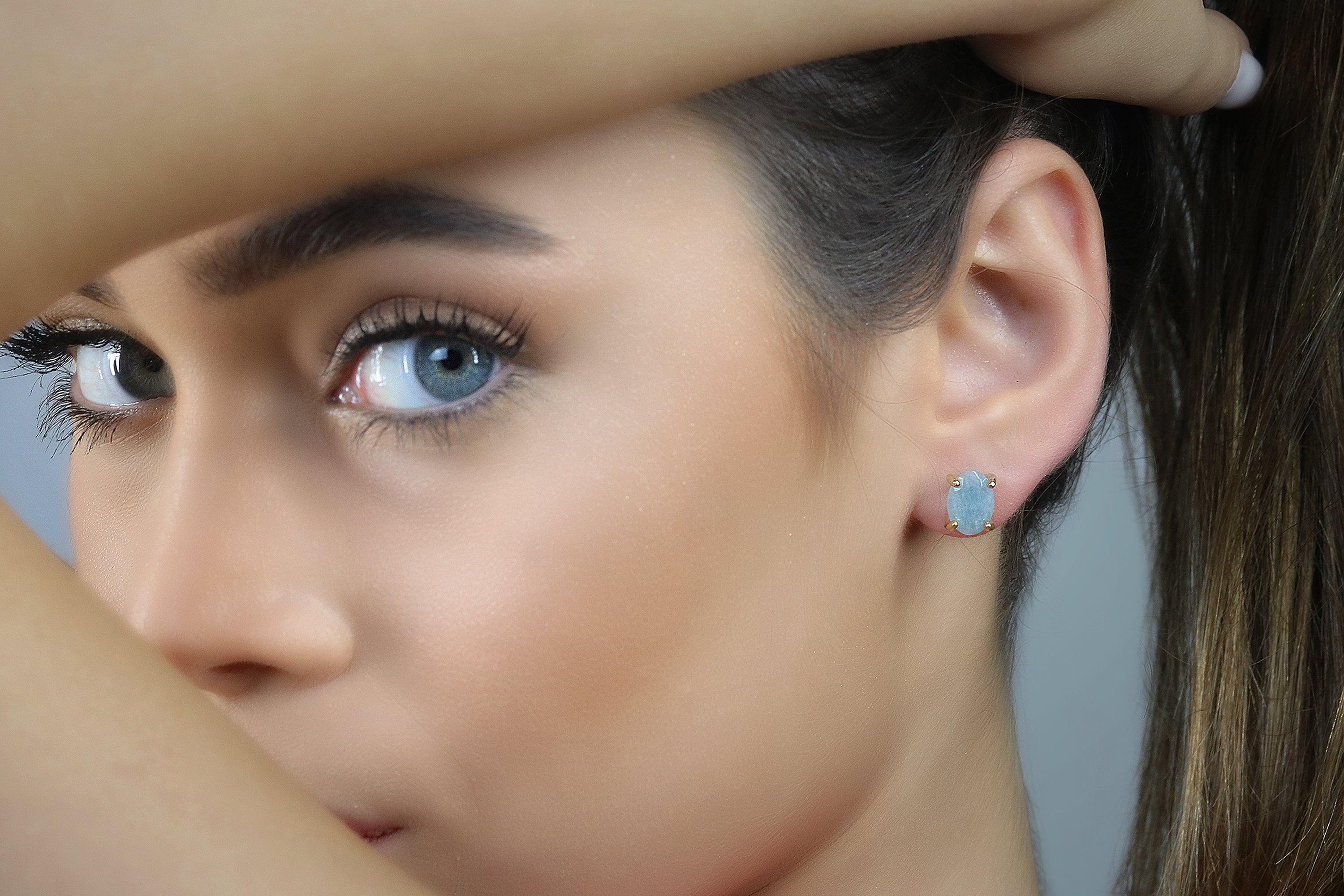 Oval Aquamarine Gold Stud Earrings Earrings Anemone Unique
