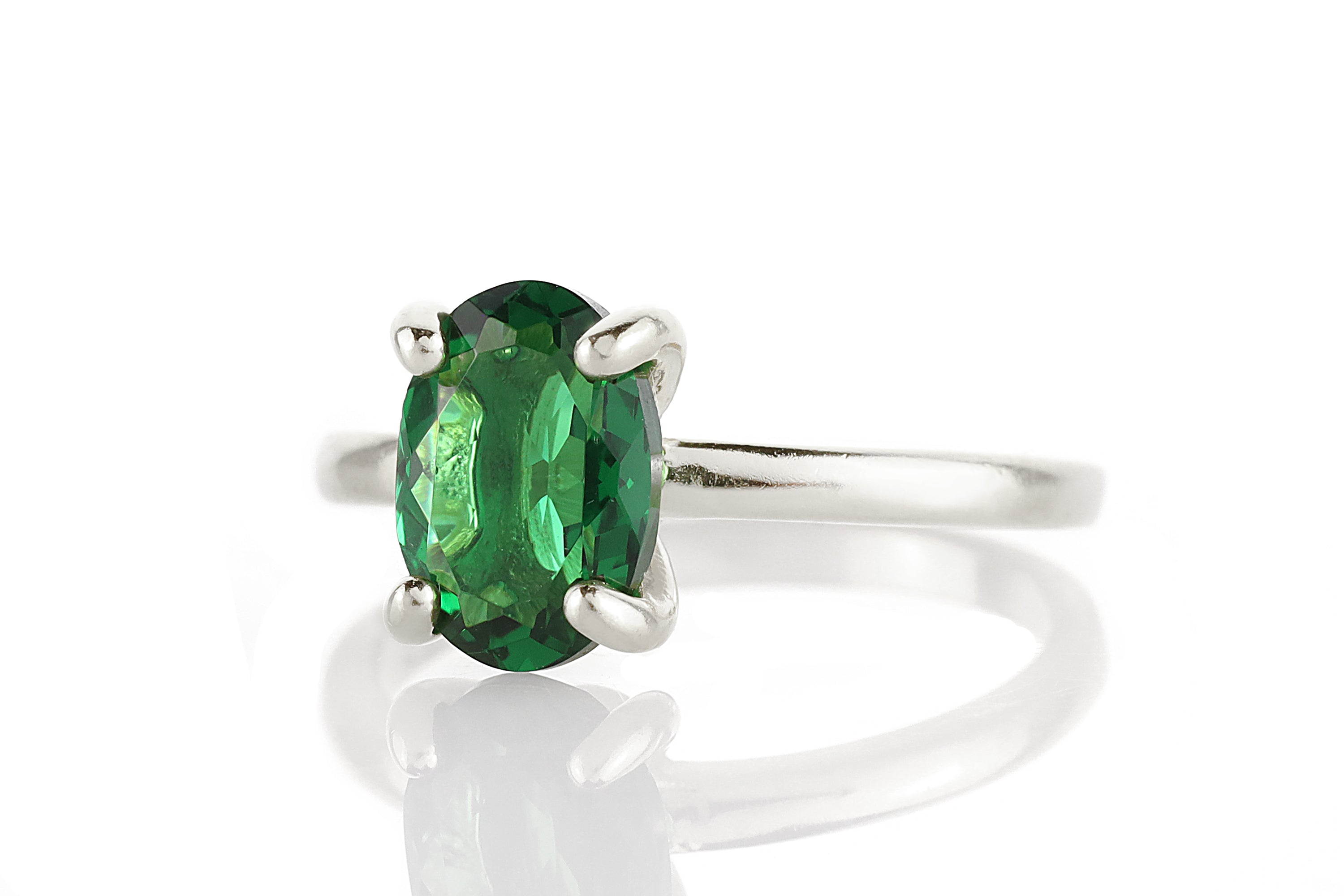 Classy Silver Emerald Ring Rings Anemone Unique