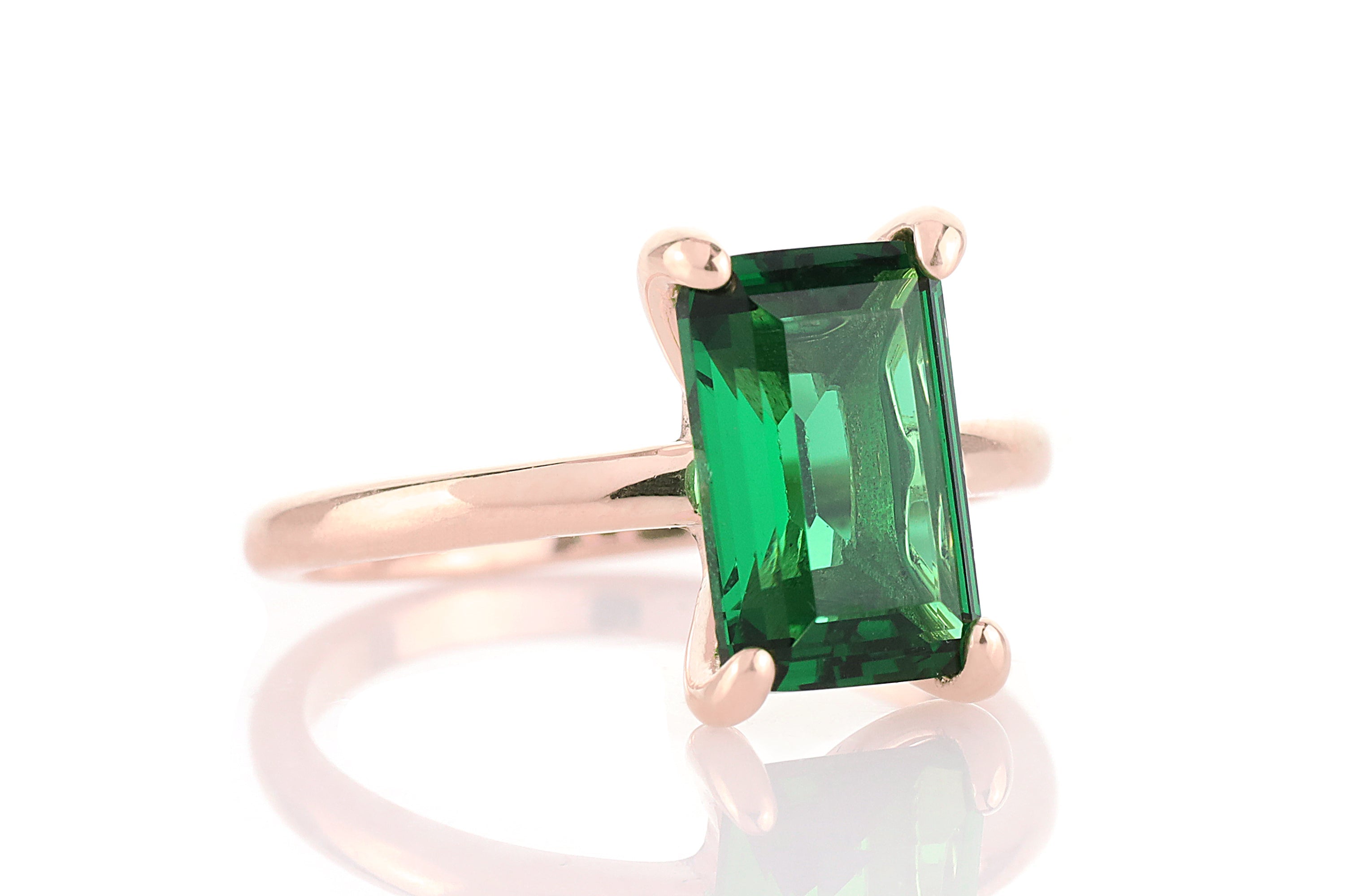 Solitaire Rectangle Emerald Sterling Silver Ring Rings Anemone Unique