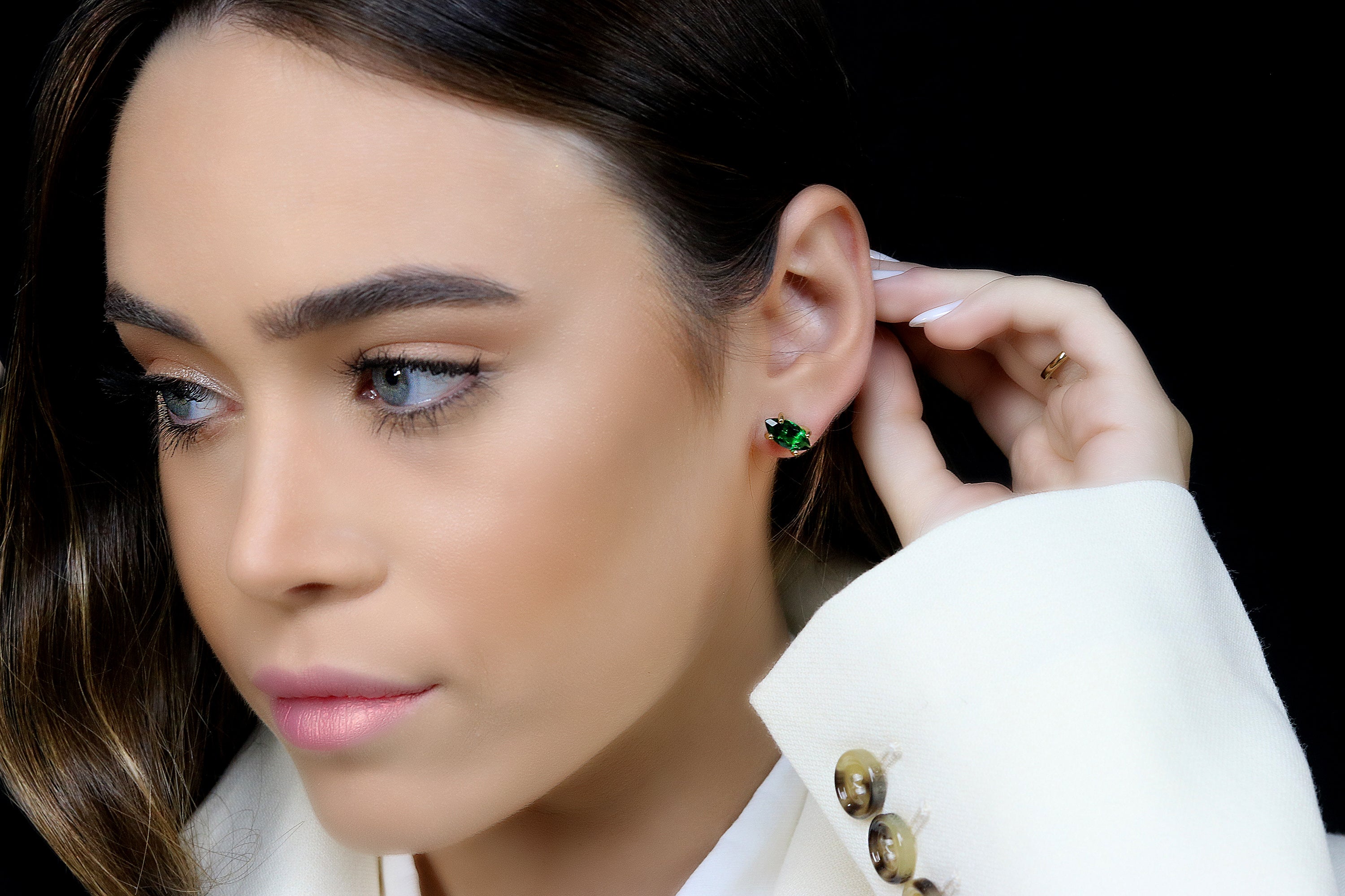 Vibrant Emerald Stud Earrings in Sterling Silver Earrings Anemone Unique