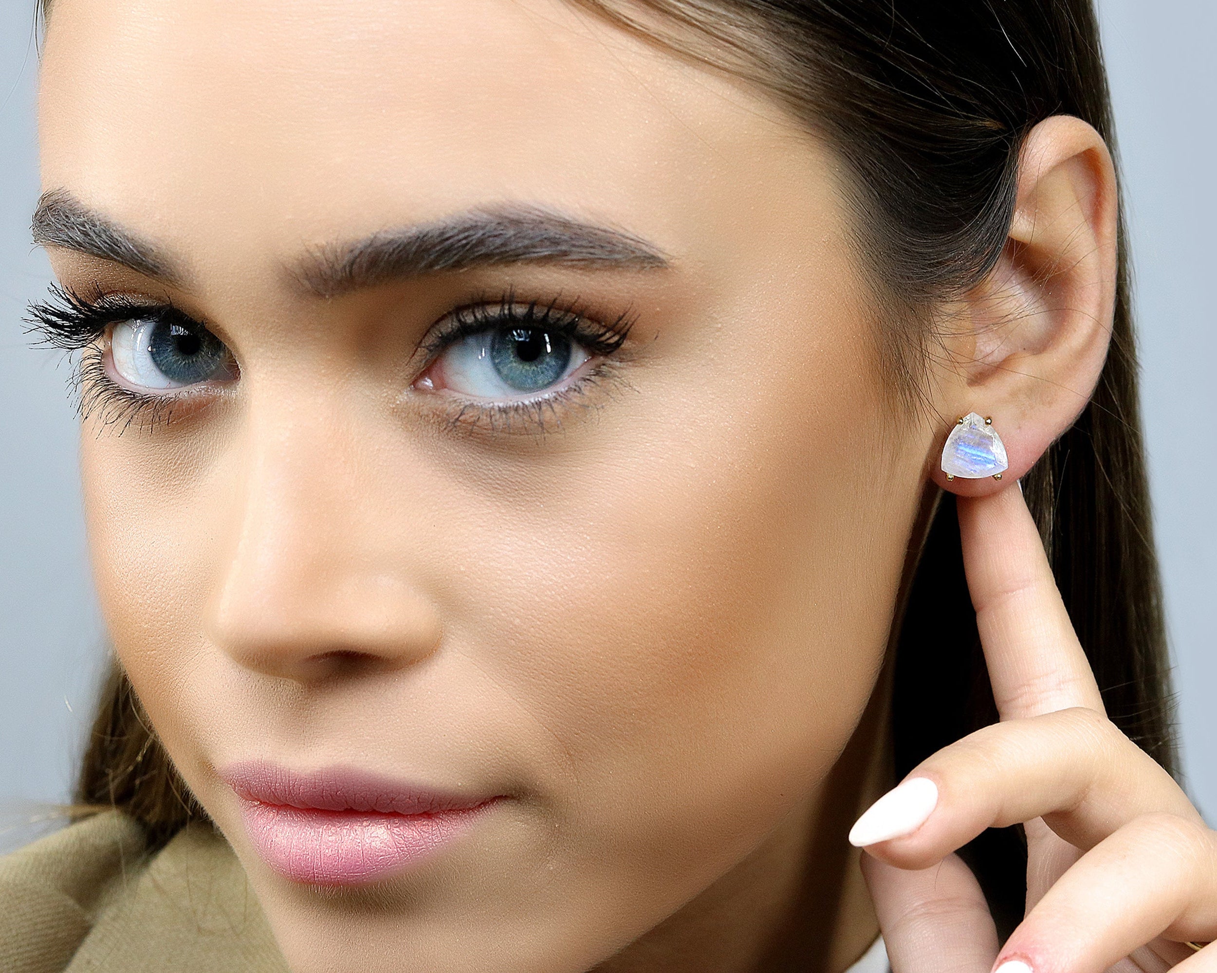 Natural Moonstone Earrings in 14k Gold Stud Earrings Anemone Unique