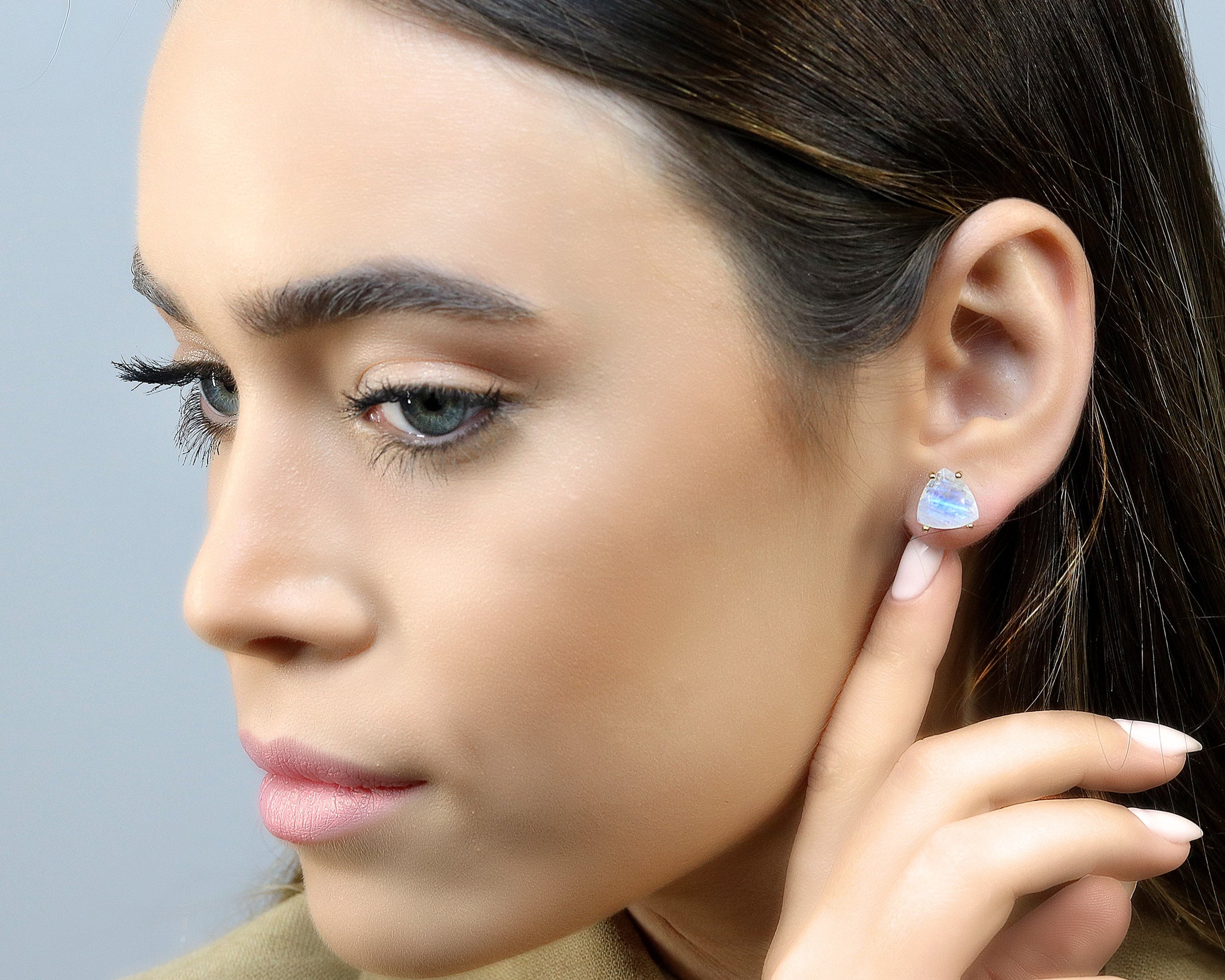 Natural Moonstone Earrings in 14k Gold Stud Earrings Anemone Unique