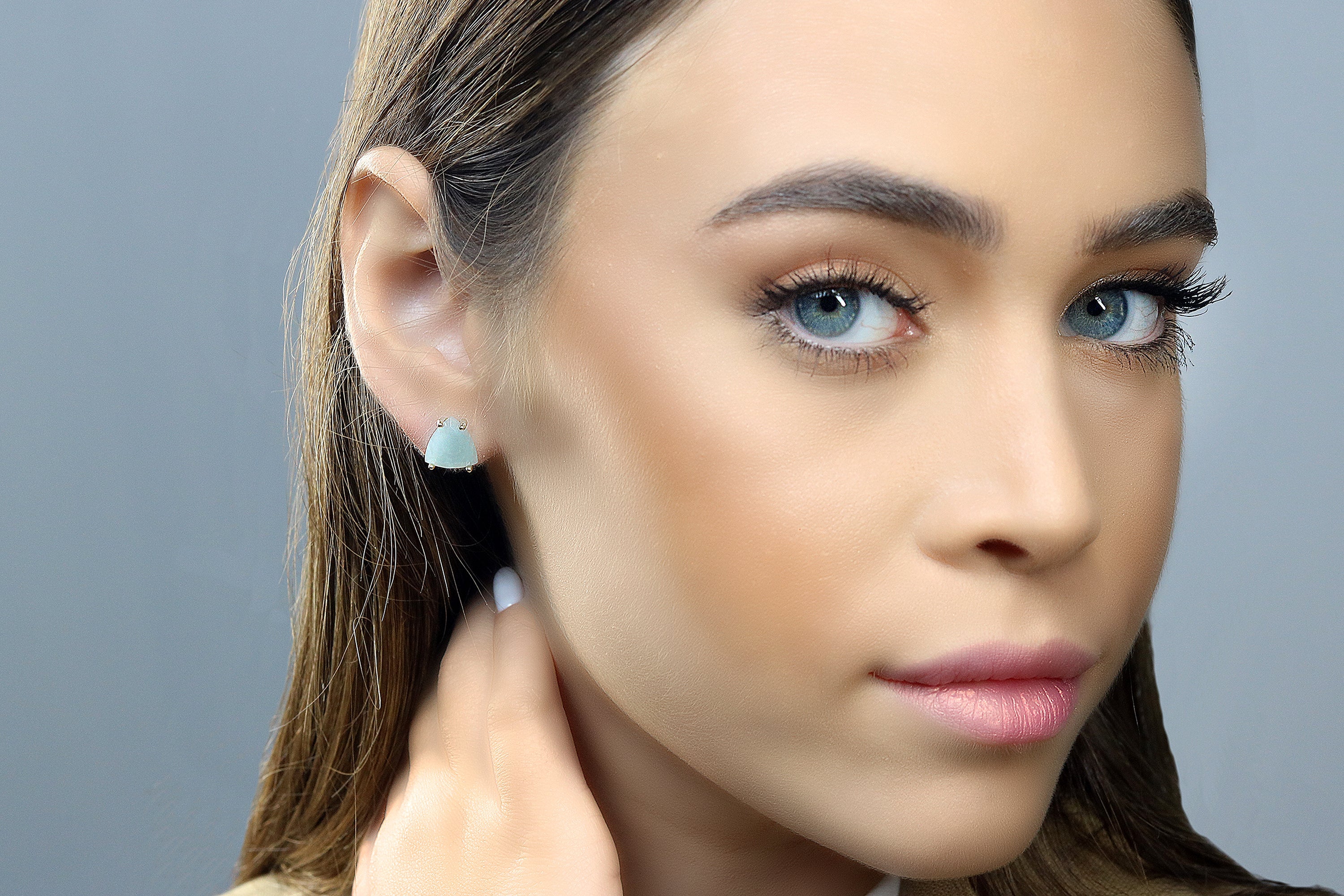 Chic Gold Aquamarine Stud Earrings Earrings Anemone Unique