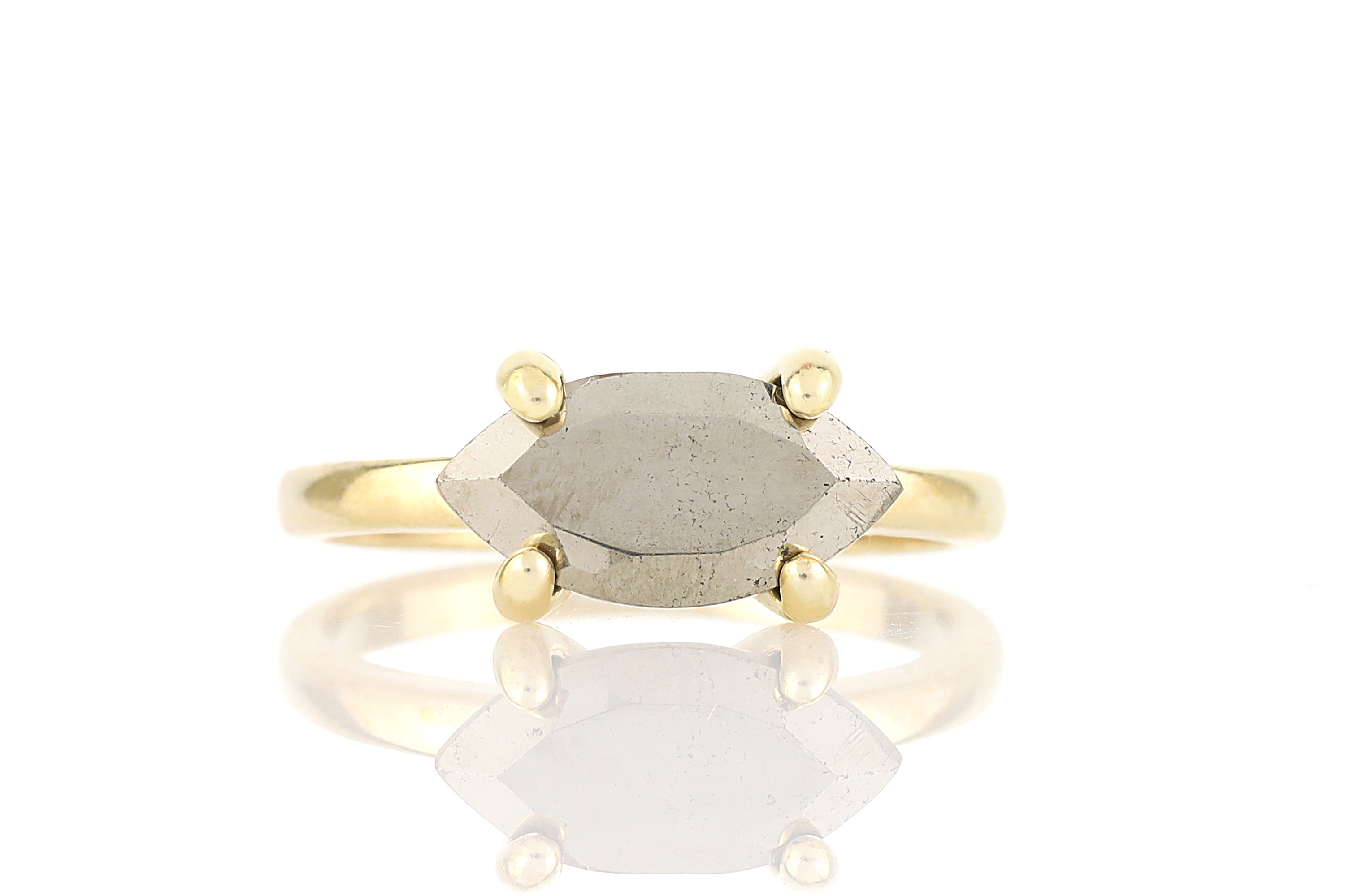 Marquise Iron Pyrite Ring in 14k Gold Rings Anemone Unique