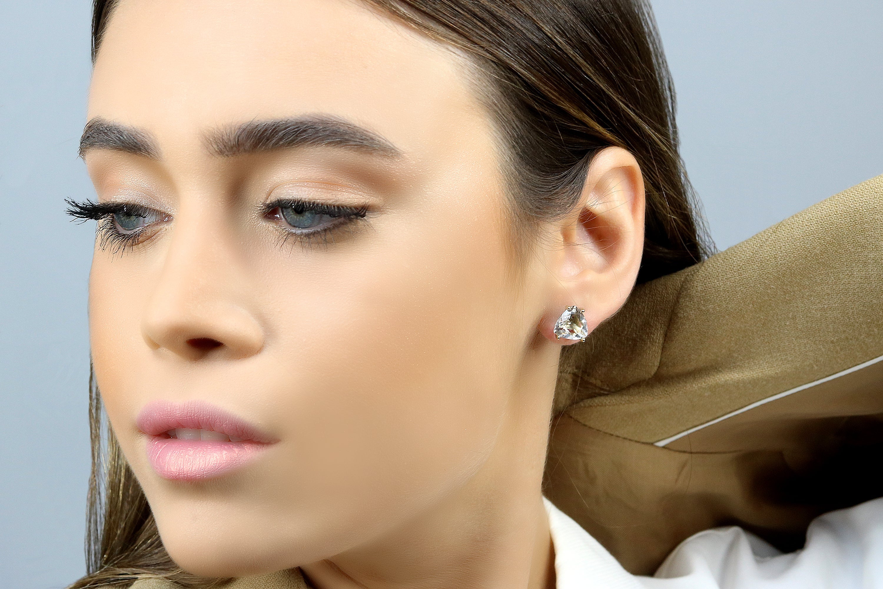 Sophisticated Crystal Quartz Rose Gold Stud Earrings Earrings Anemone Unique