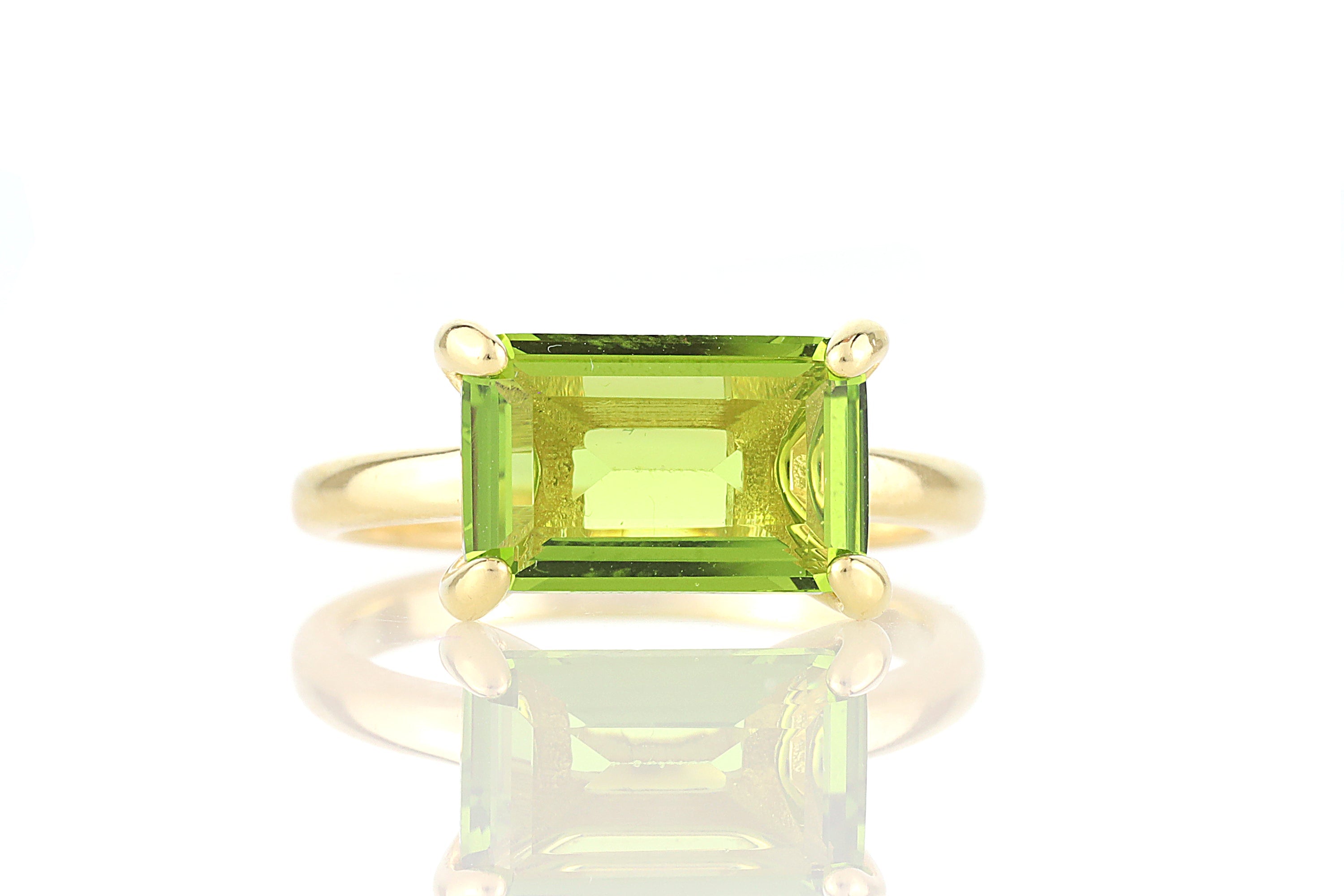 Rectangle Emerald Cut Peridot Solitaire Gold Ring Rings Anemone Unique