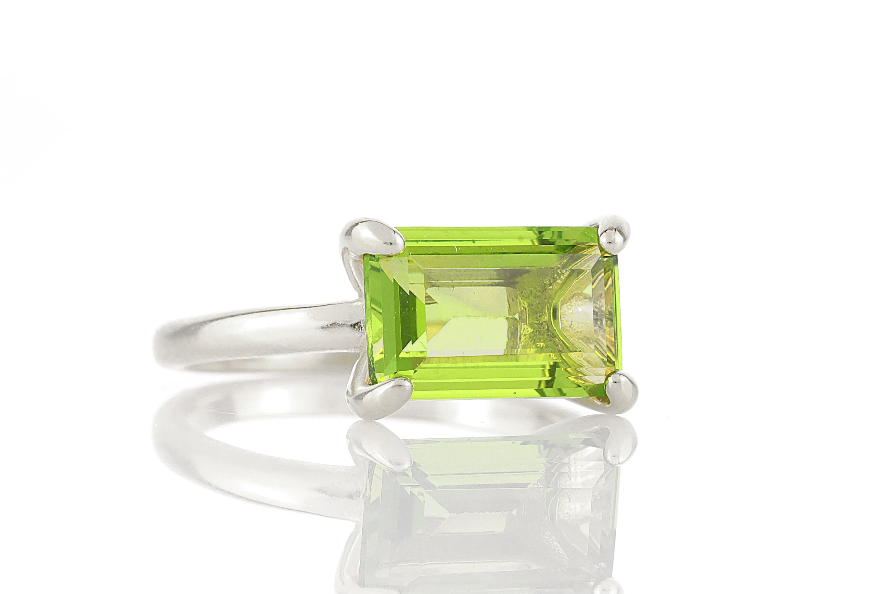 Rectangle Emerald Cut Peridot Solitaire Gold Ring Rings Anemone Unique