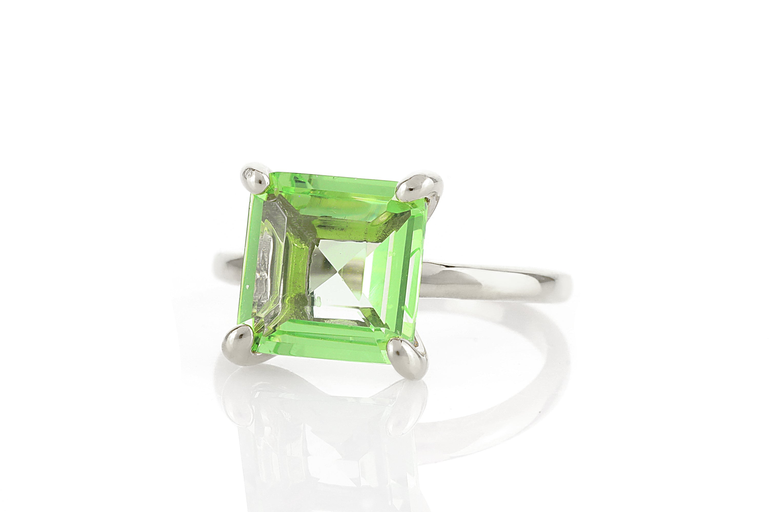 Sterling Silver Square Green Tourmaline Ring Rings Anemone Unique