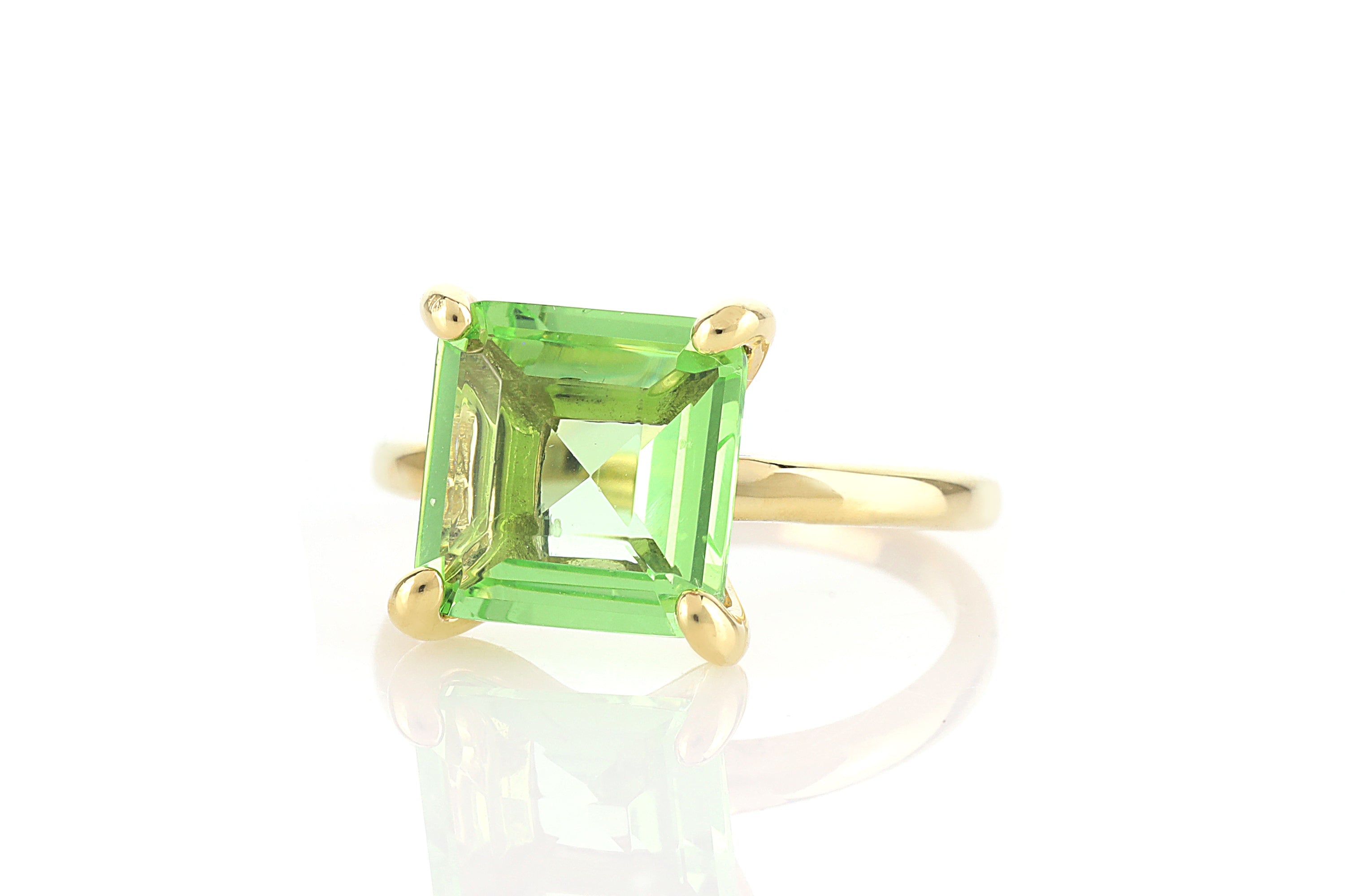 Green Tourmaline Square Solitaire Gold Ring Rings Anemone Unique
