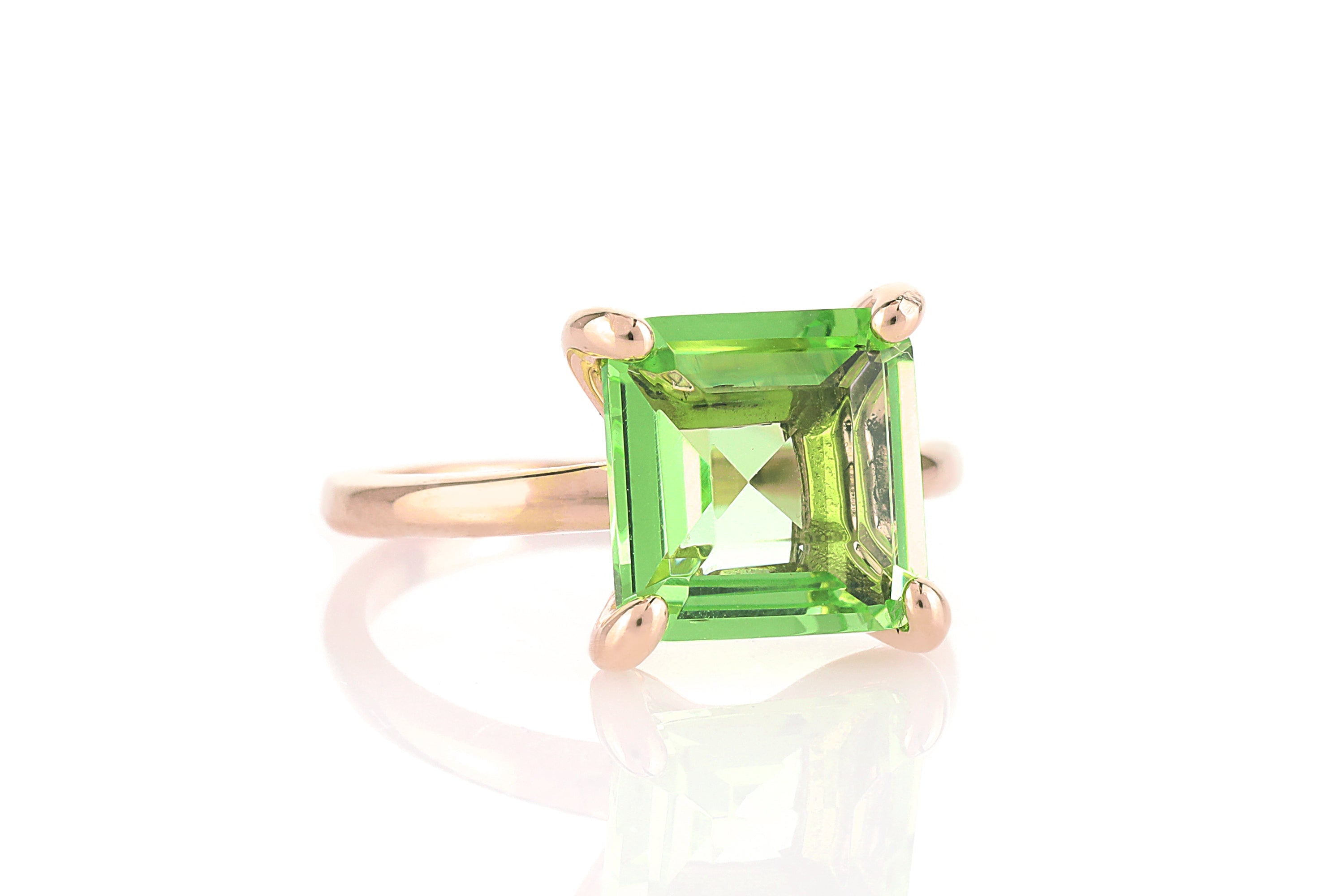Green Tourmaline Square Solitaire Gold Ring Rings Anemone Unique