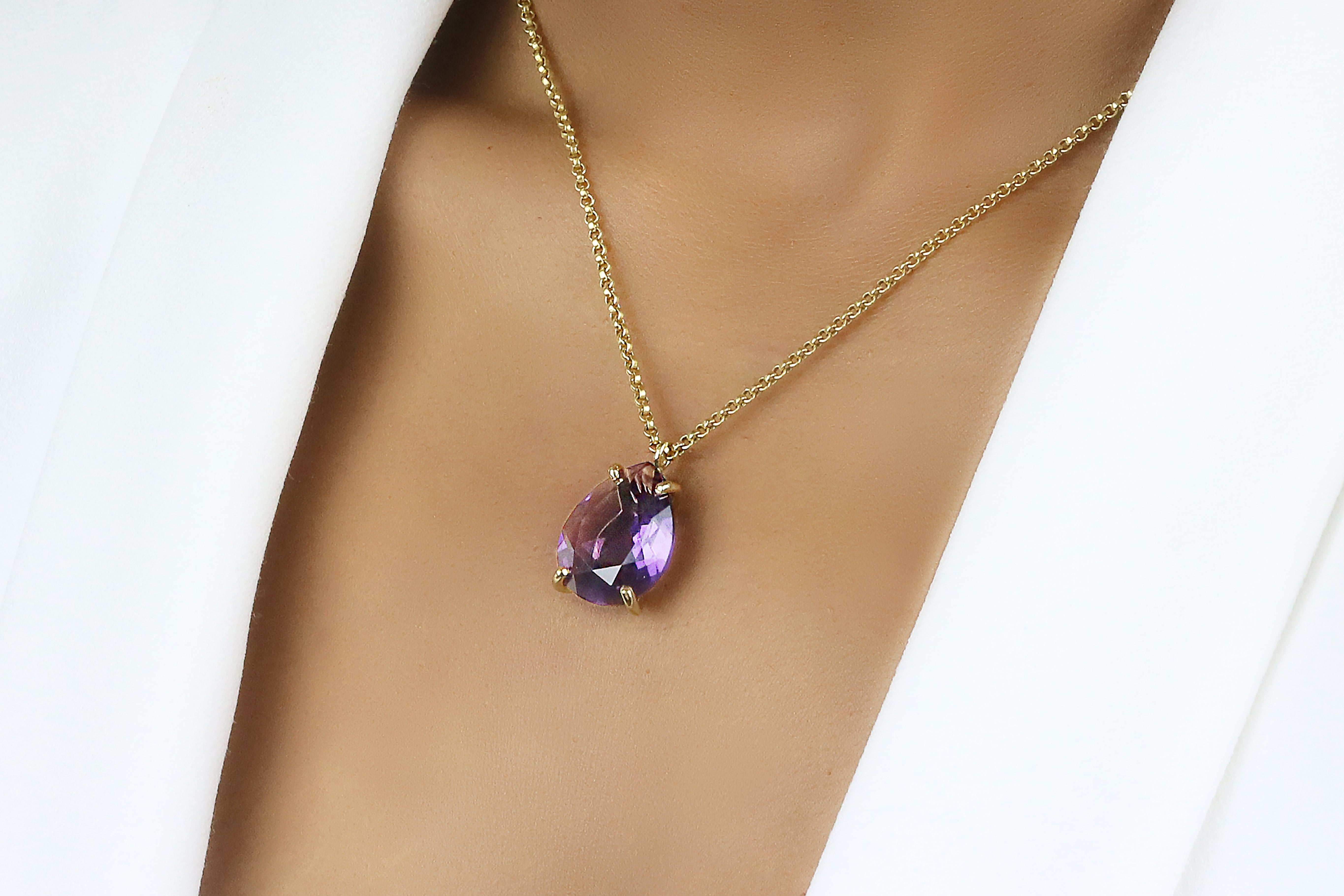 Pear Amethyst Gold Pendant Necklace necklaces Anemone Jewelry