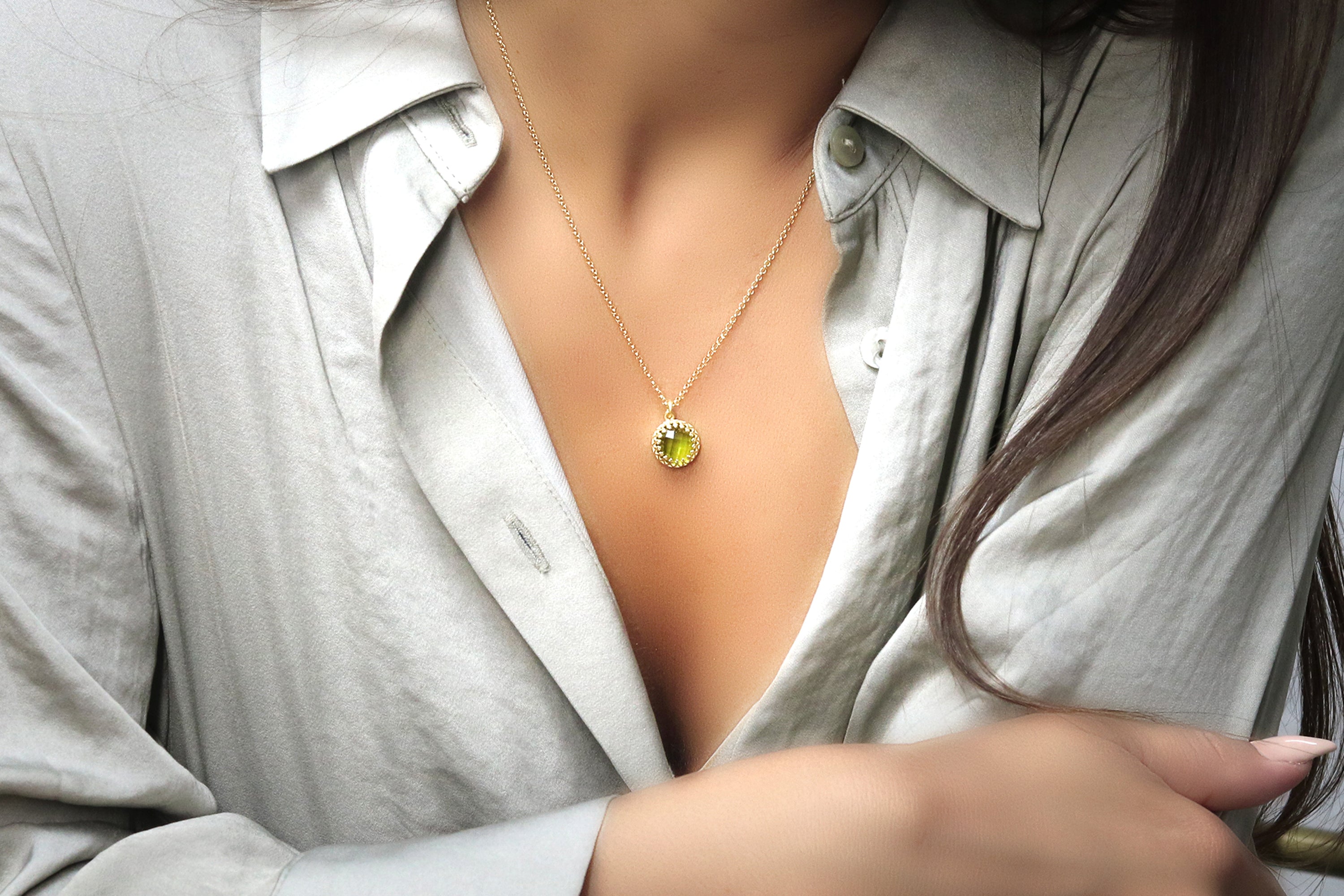 Round Cut Peridot Pendant Gold Necklace necklaces Anemone Jewelry