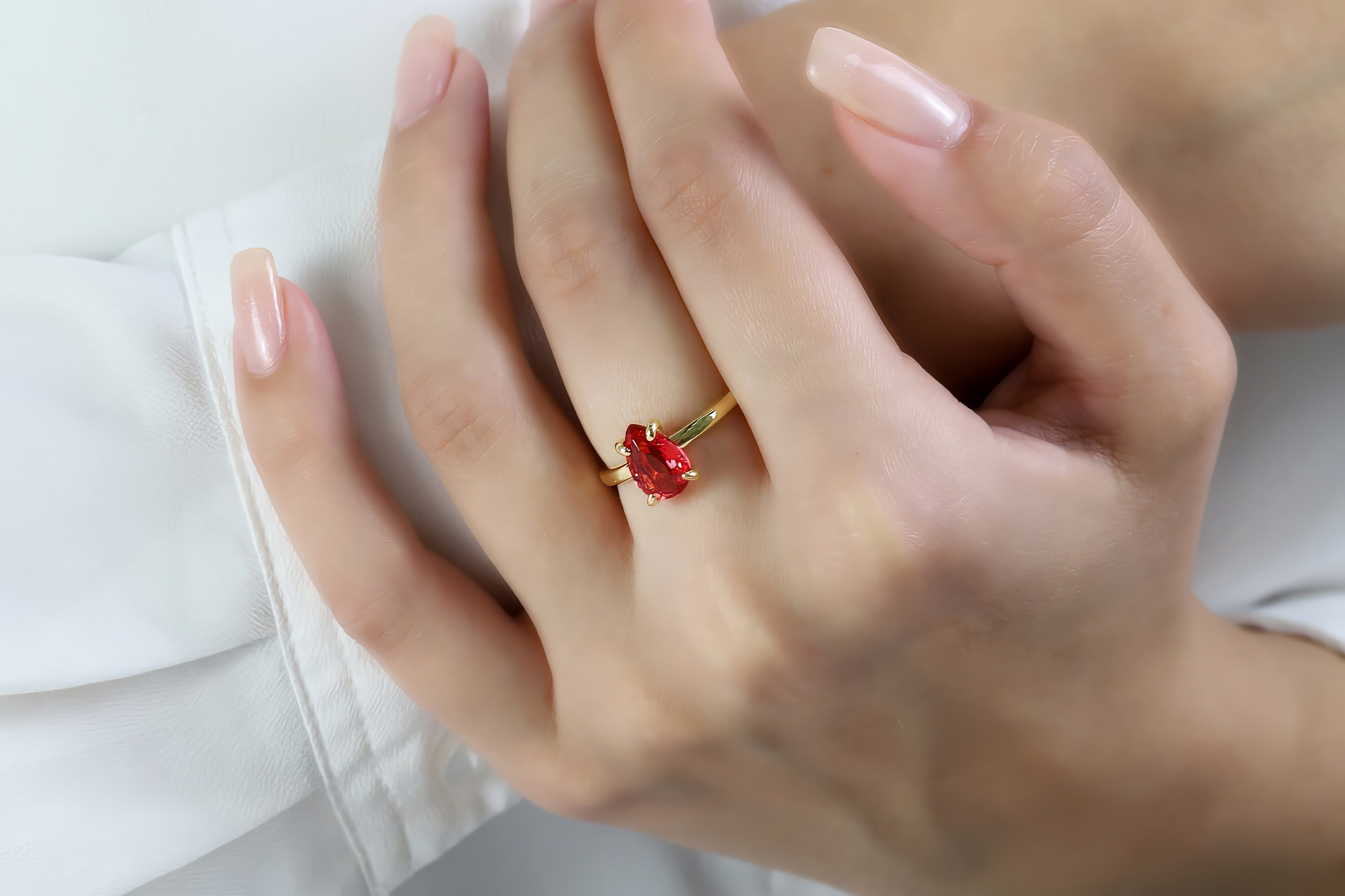 Pear Cut Pink Tourmaline Solitaire 18k Gold Ring Rings Anemone Unique