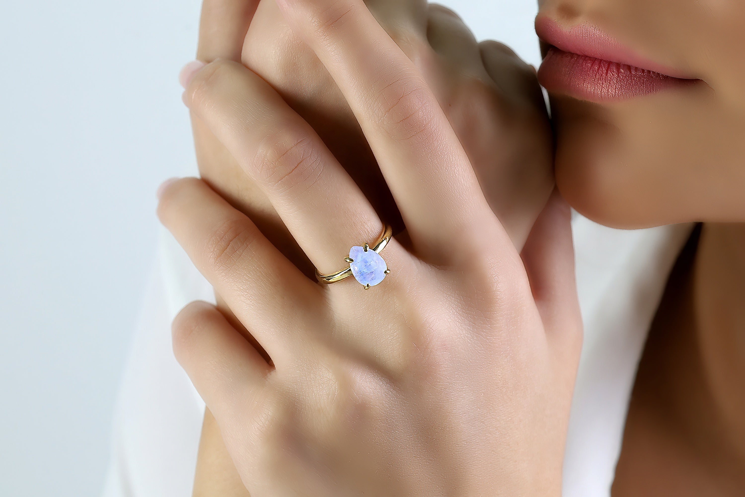Pear Moonstone Rose Gold Ring Rings Anemone Unique